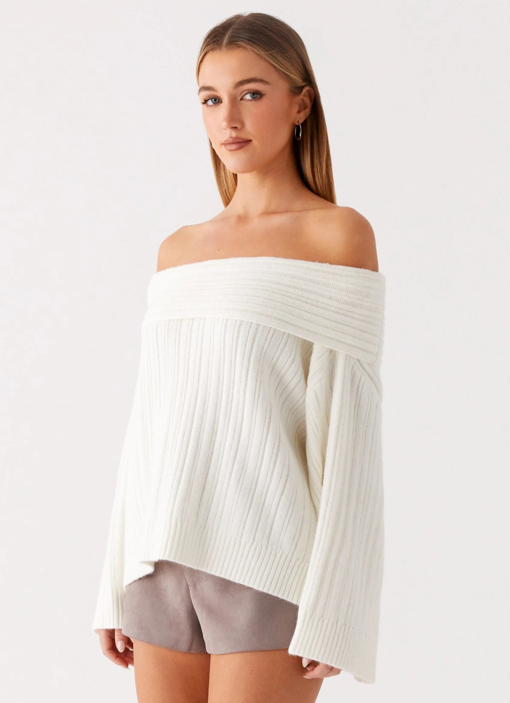 Federica Off Shoulder Knit White