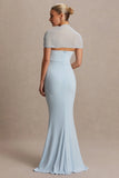 Dome Powder Blue Square Neck Mesh Sleeve Maternity Maxi Dress