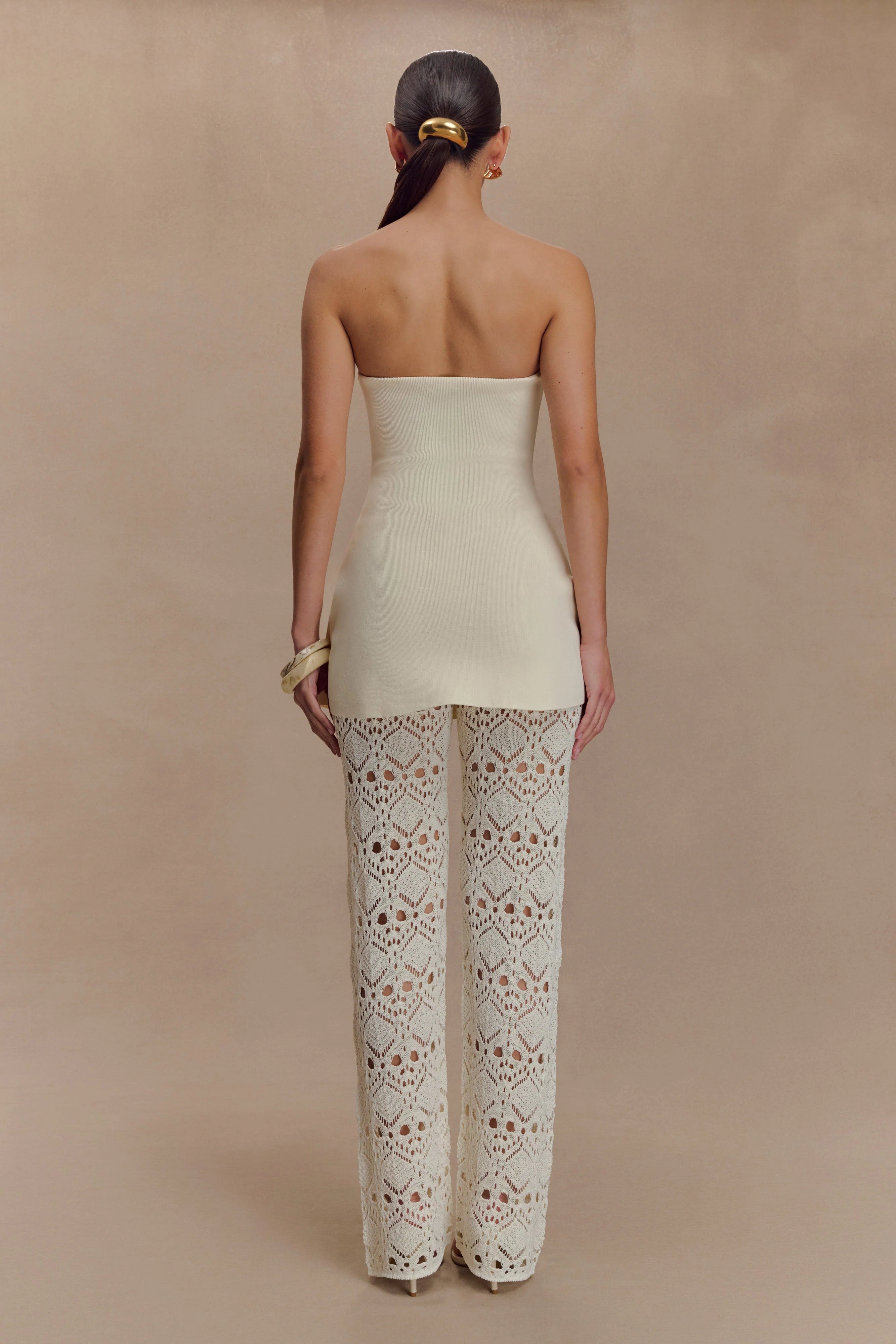 Trena Crochet Knit Pants Ivory