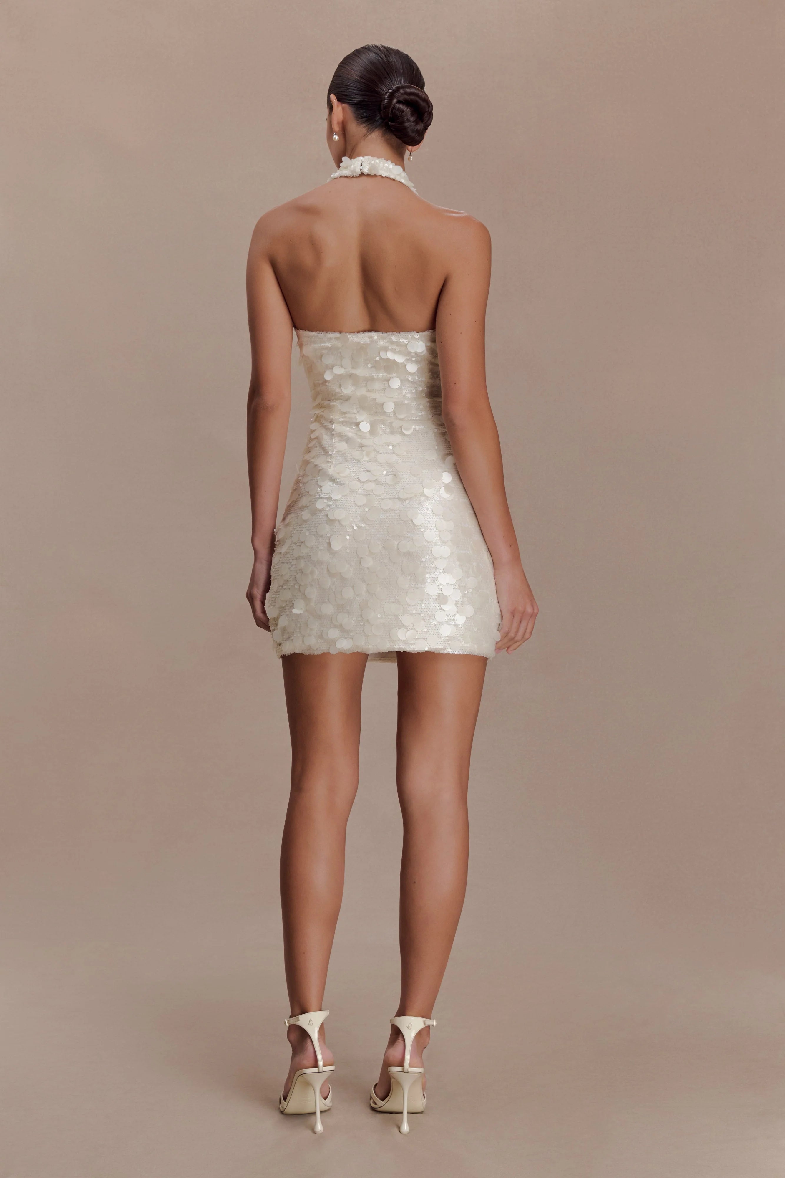 Caralee Sequin Halter Mini Dress Ivory