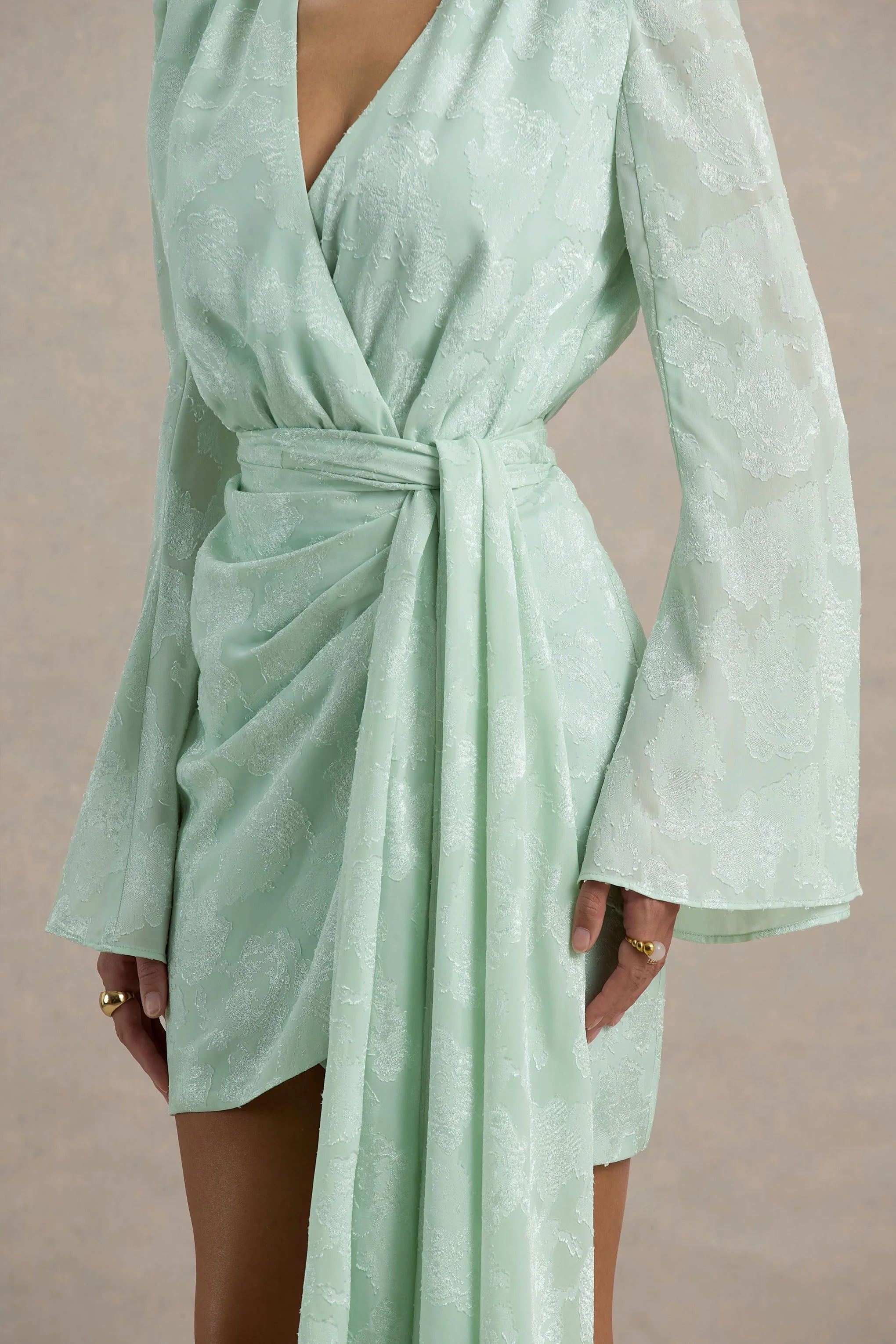 Doreen Mint Long Sleeve Wrap Mini Dress
