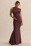 Osanna Dark Brown Wide Neck Maternity Maxi Dress With Ruched Detailing