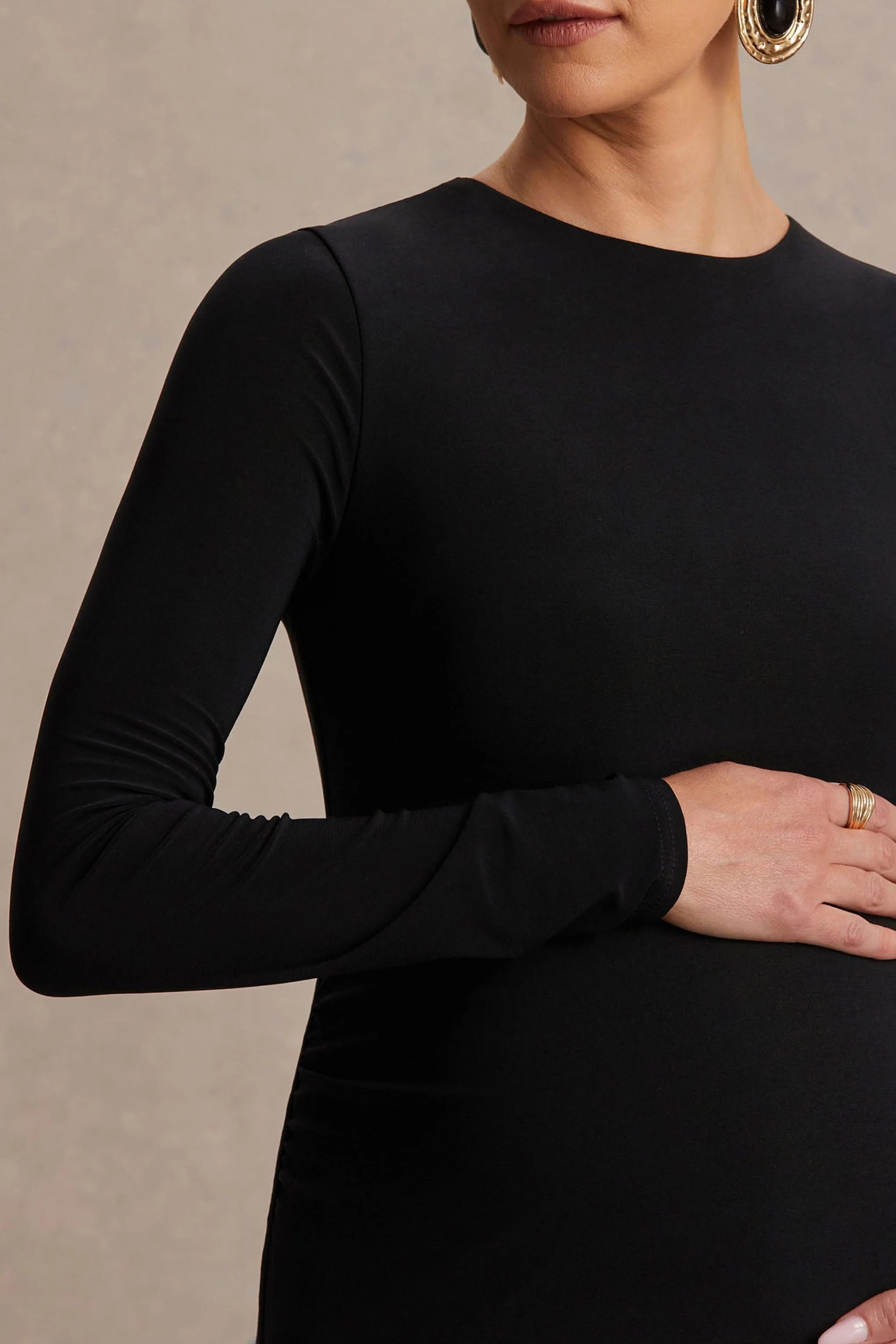 Monroe Black And White Crew Neck Maternity Maxi Dress With Drop Waist