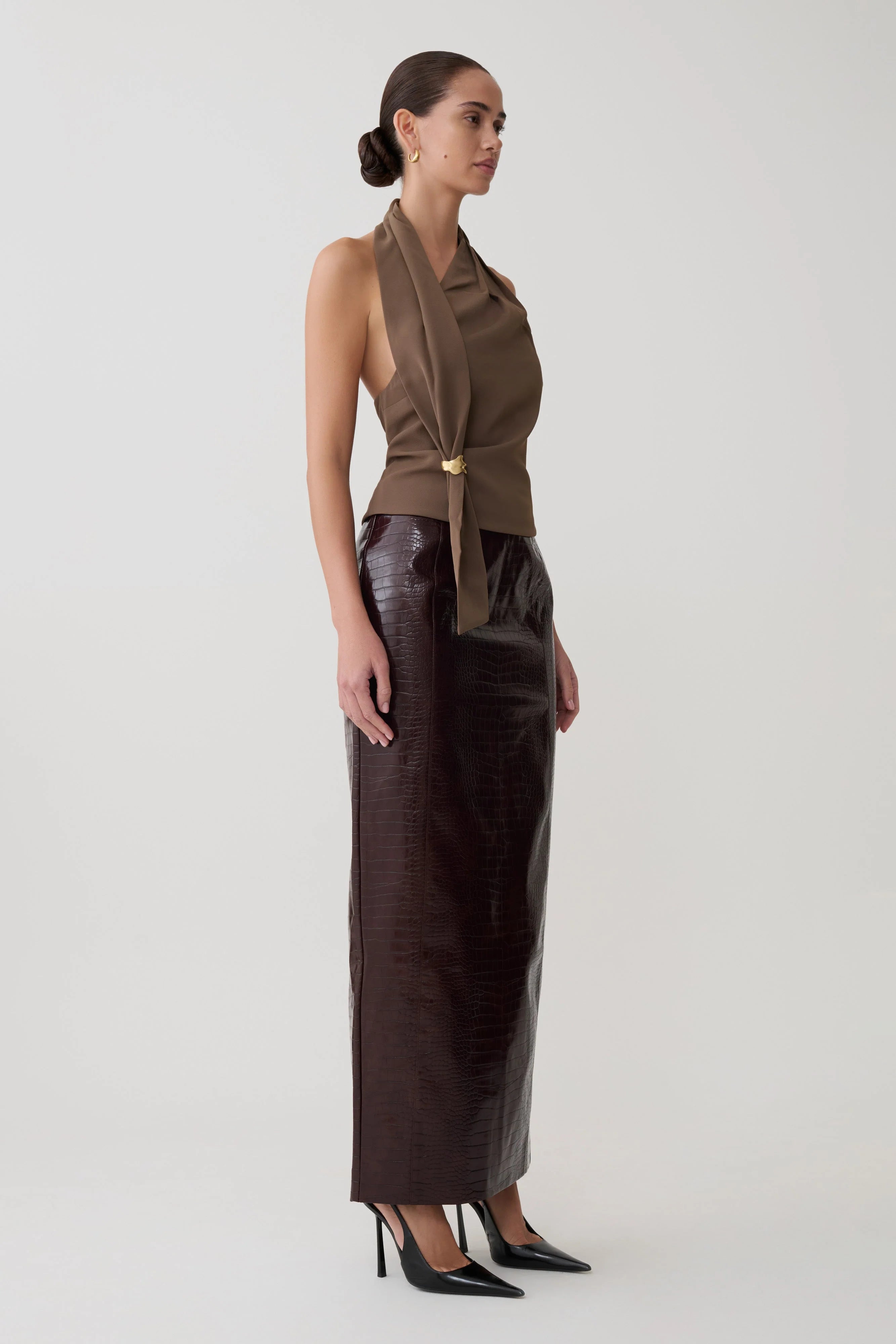 Marina Halter Top With Hardware Cacao Brown