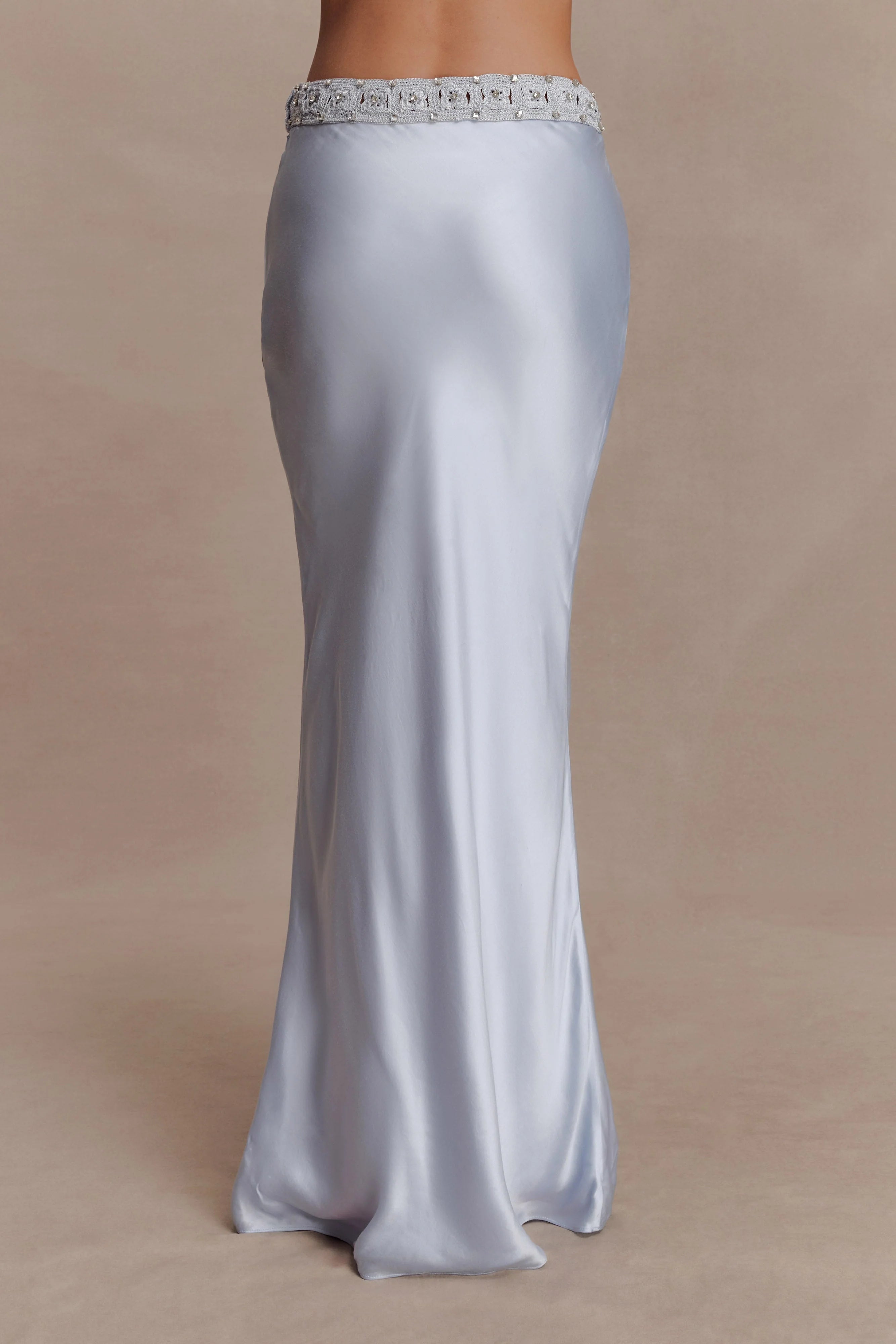 Clementine Chiffon Hand Beaded Maxi Skirt Pale Blue