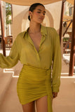 Katelyn Green Ruched Wrap Mini Skirt With Sash
