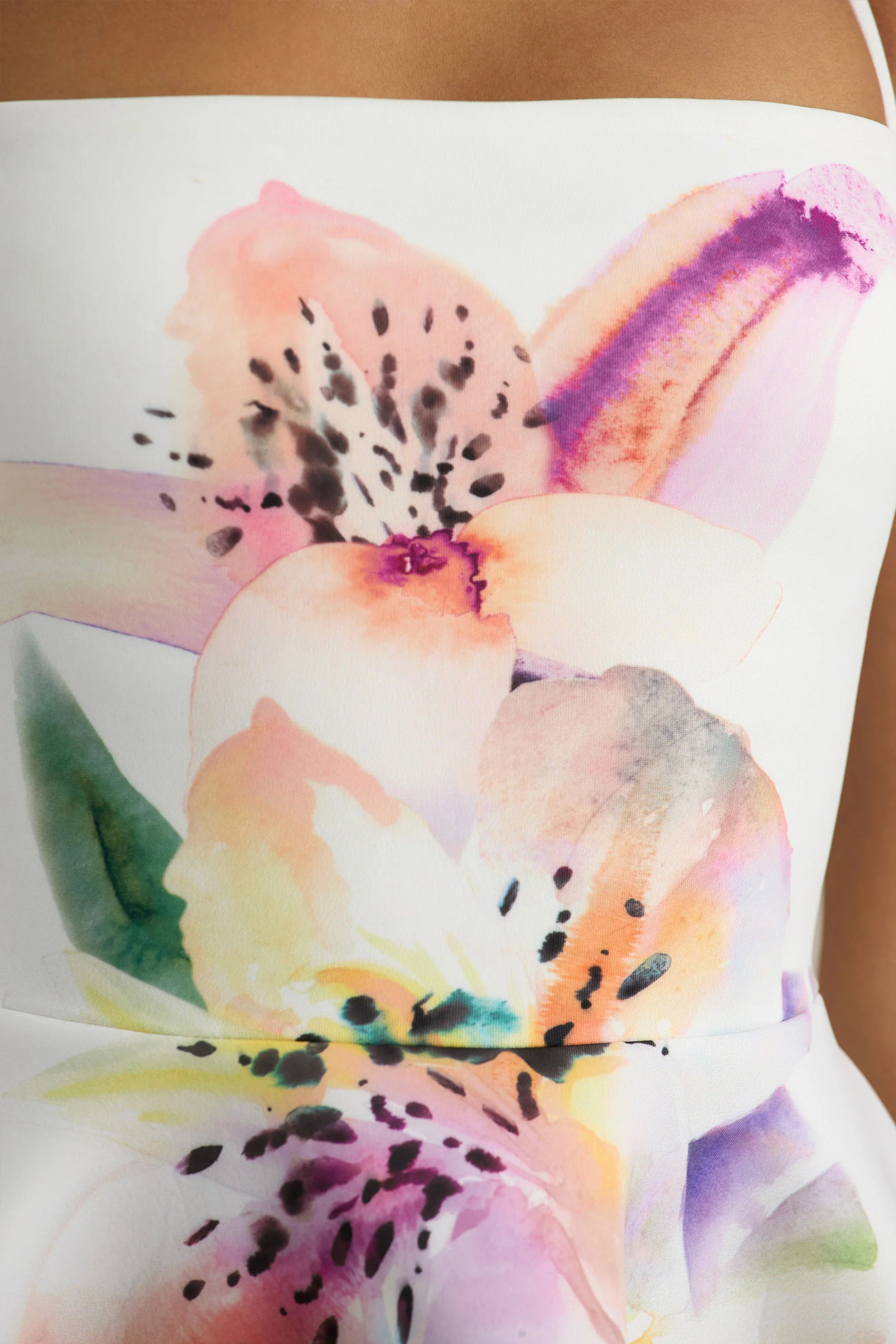 Taylor White Lily Print Square Neck Mini Dress