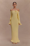 Sandrine Off Shoulder Knit Maxi Dress Lemon