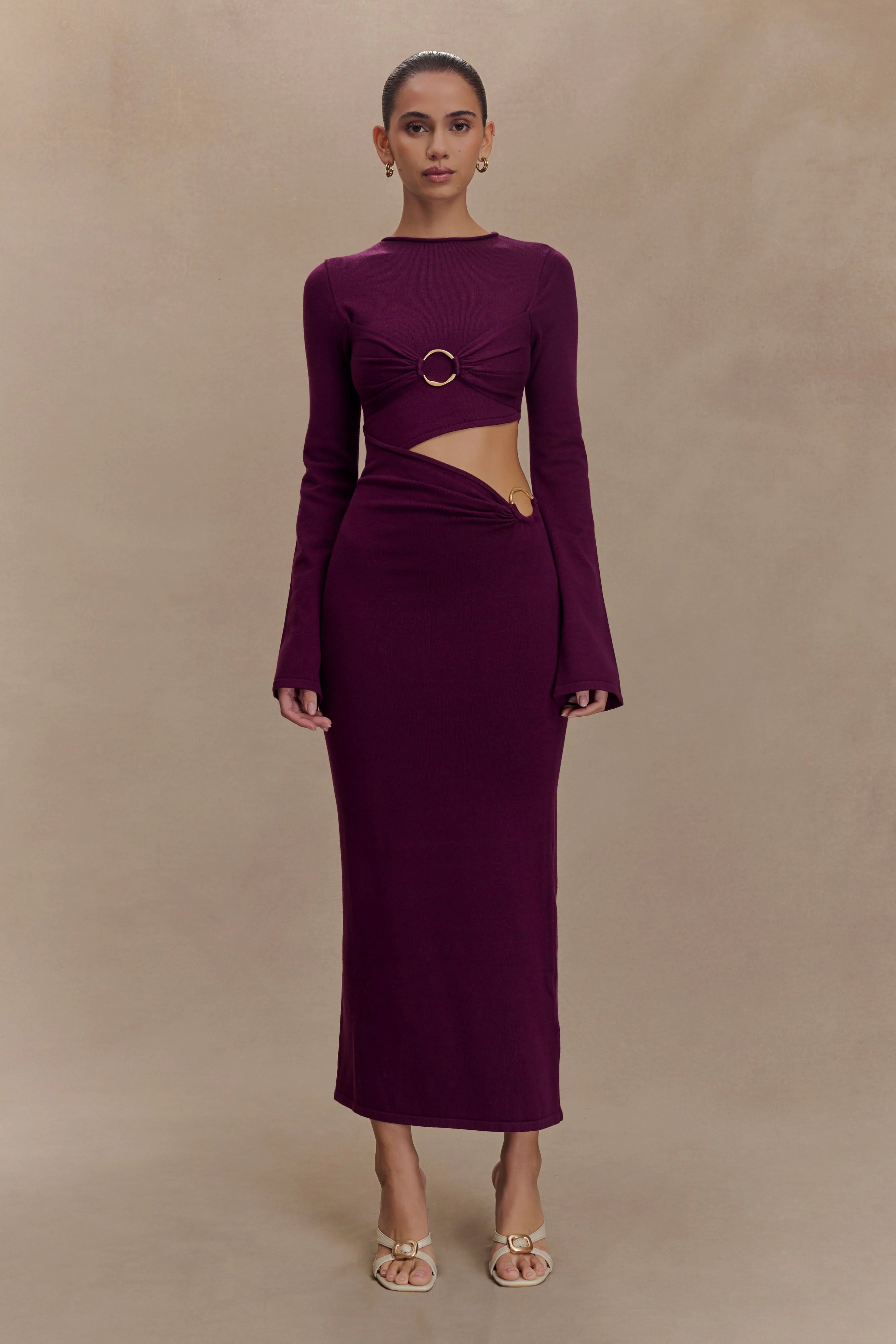 Azariah Long Sleeve Knit Midi Dress Plum