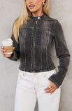 Corey Black Washed Denim Biker Jacket