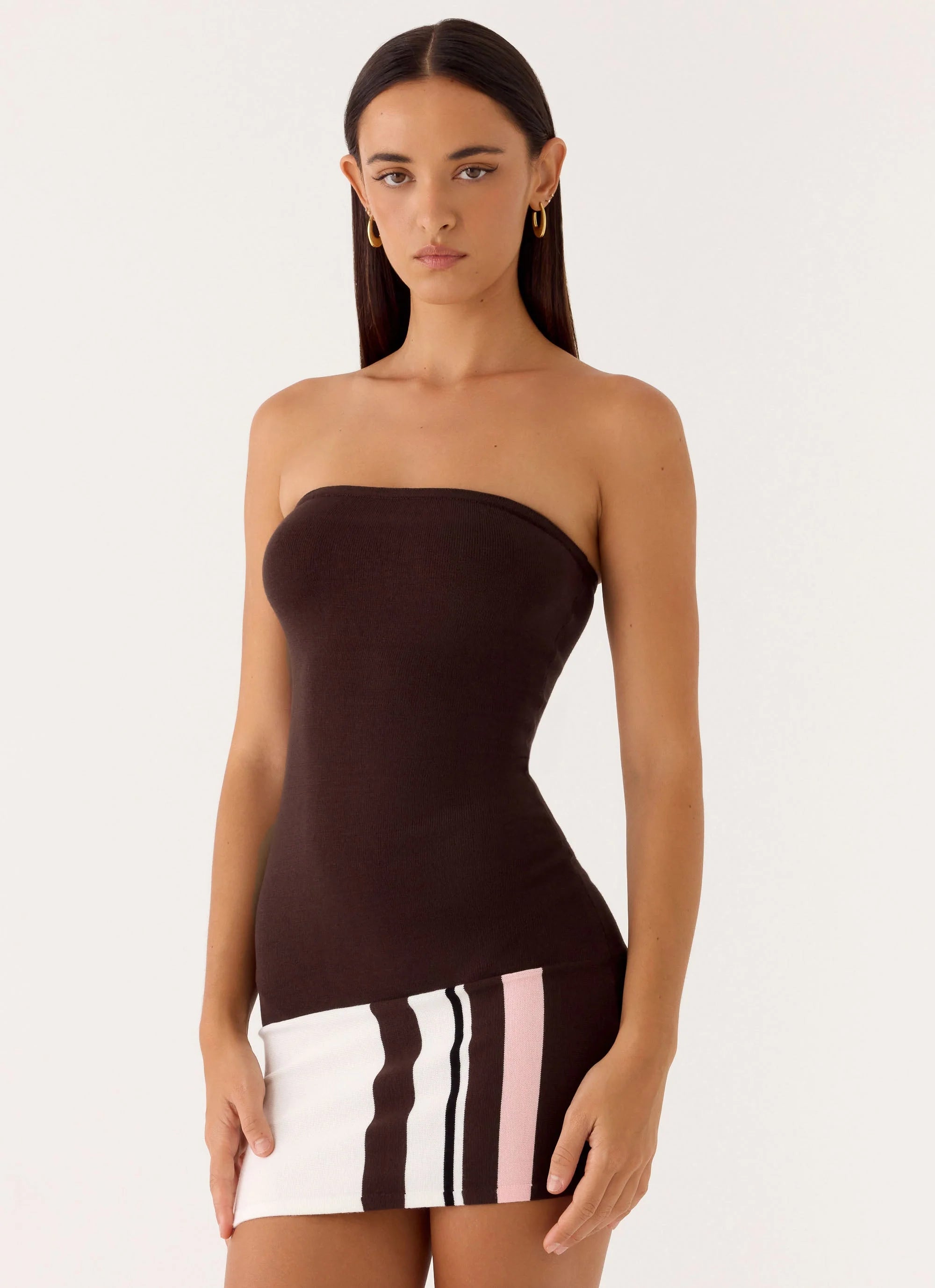 Straight Lines Knit Mini Dress Chocolate
