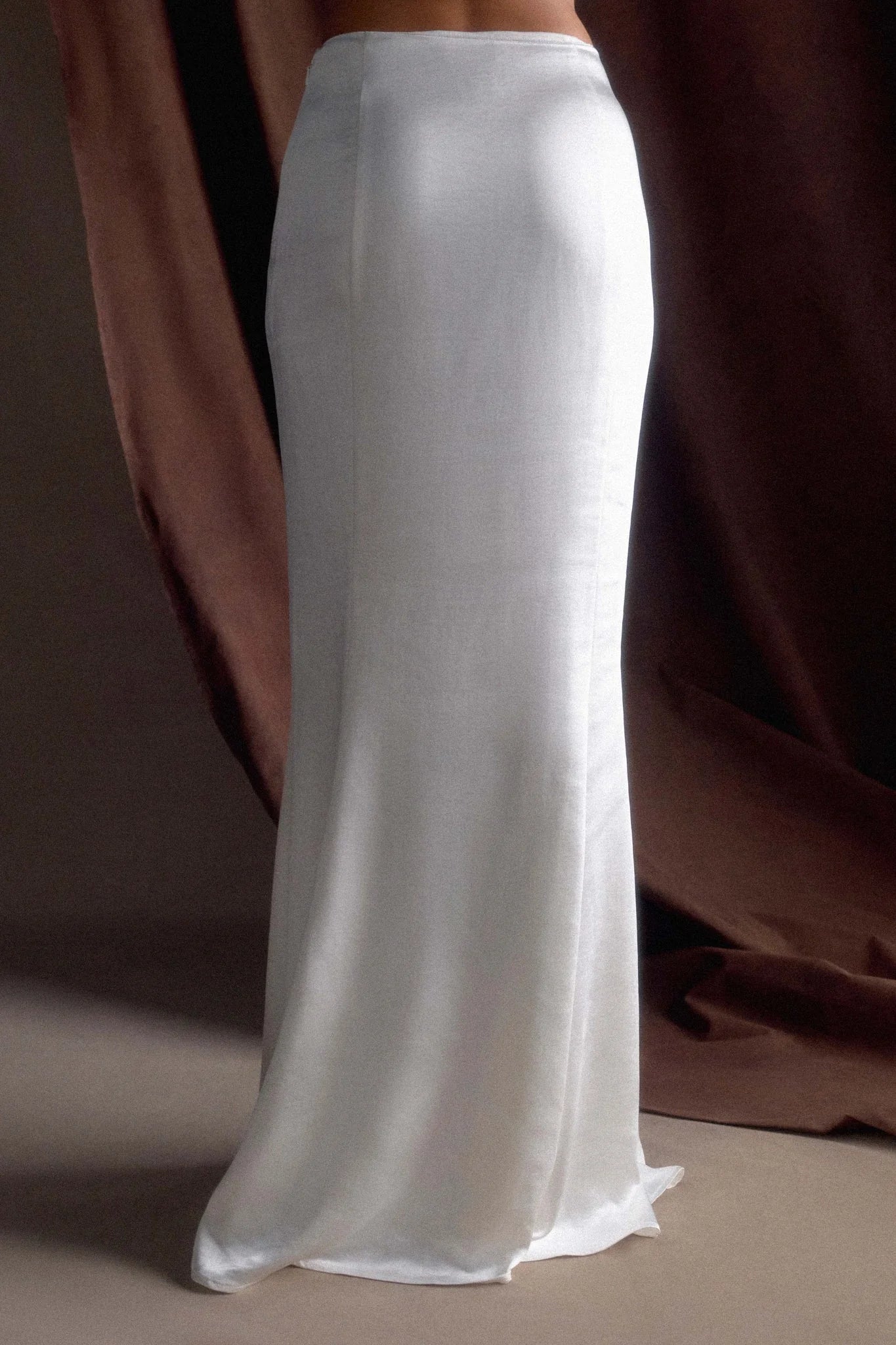 Khloe Satin Fishtail Maxi Skirt White