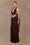 Siren Satin And Diamante Maxi Skirt Dark Chocolate