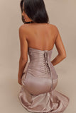 Serena Strapless Taffeta Maxi Dress Bronze Taupe