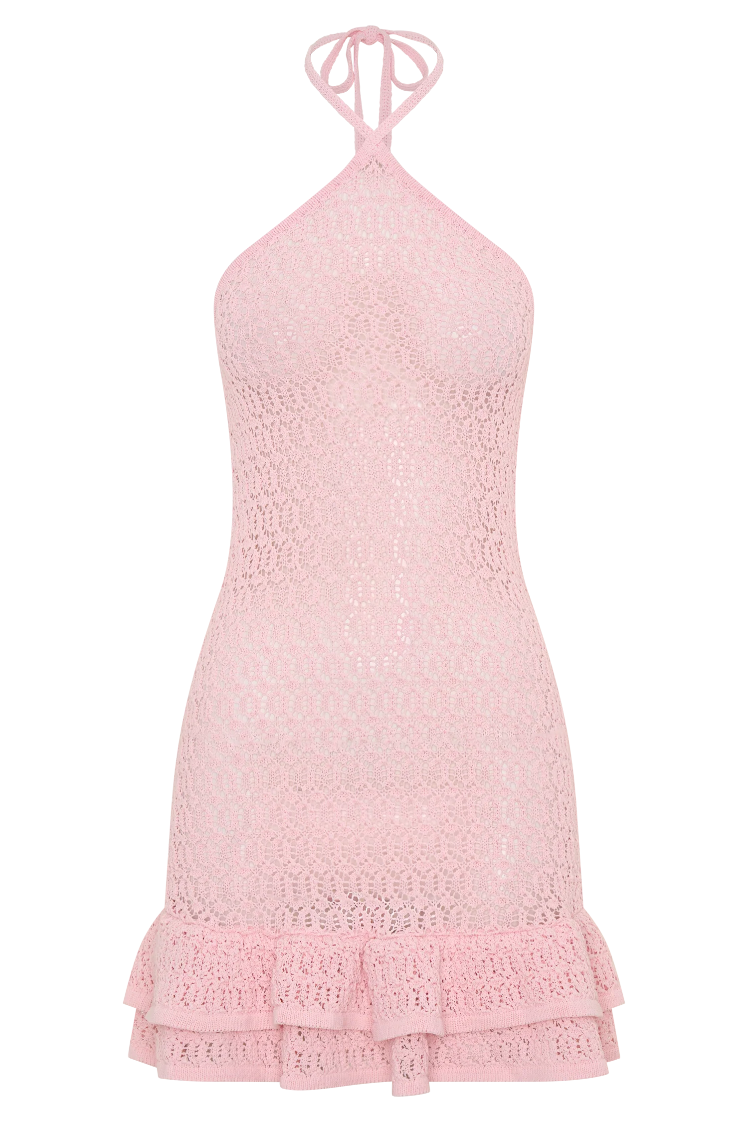 Carrisa Crochet Knit Mini Dress Baby Pink