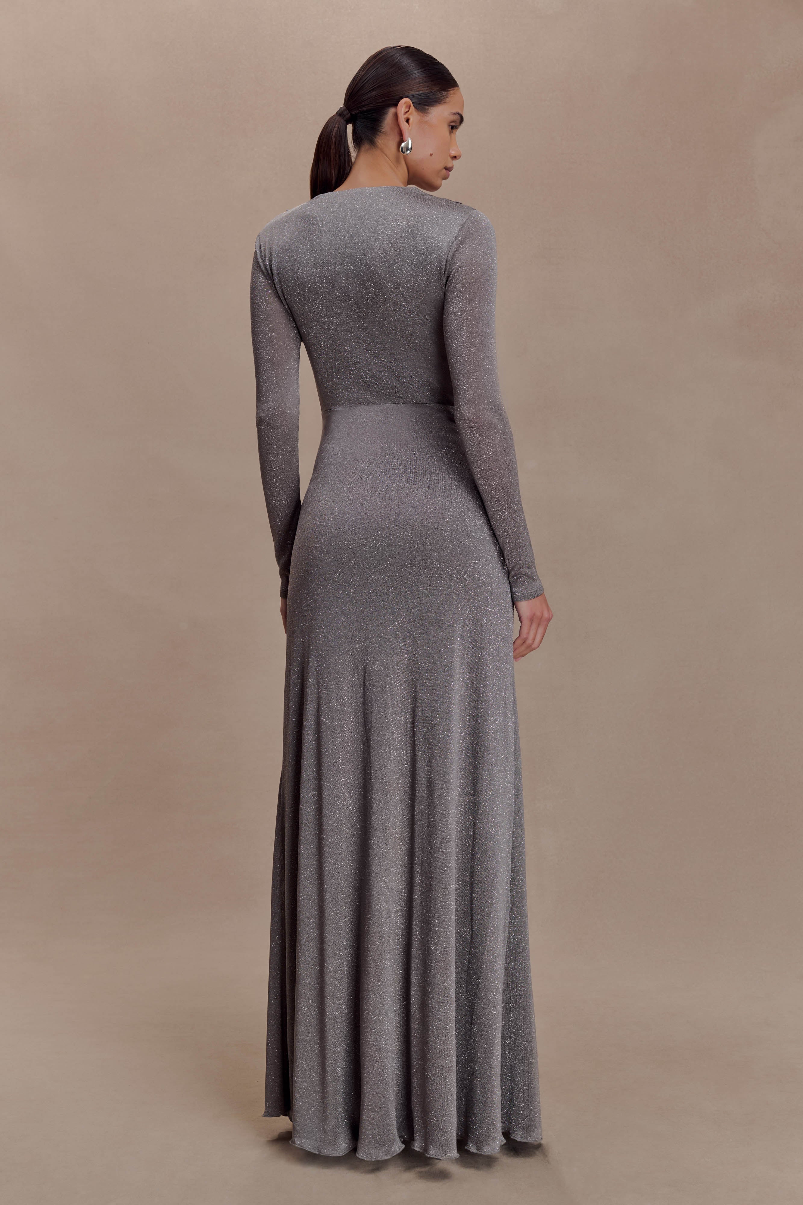 Scarlet Lurex Cowl Maxi Dress Silver