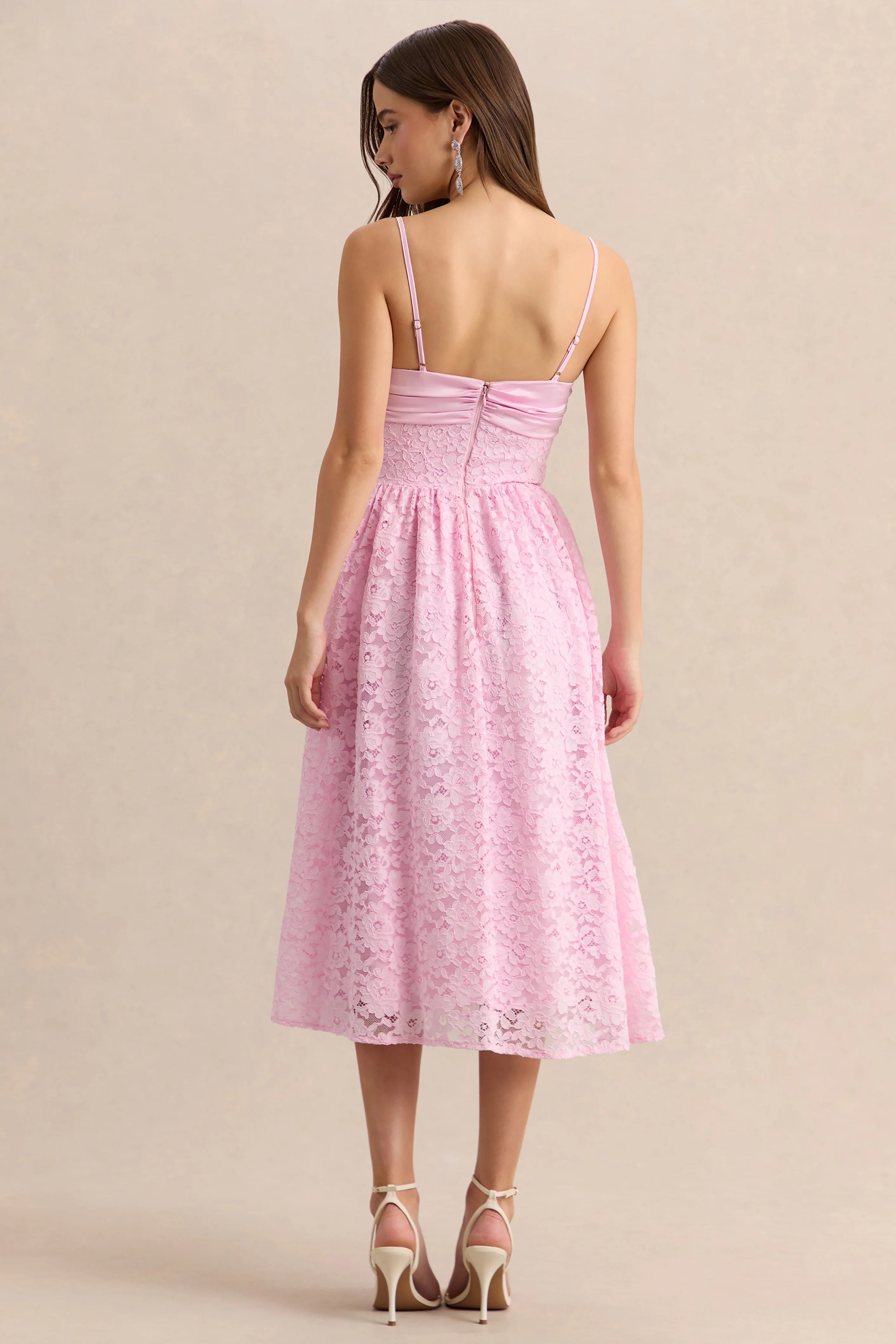 Gloriana Pink Lace Sweetheart Neck Midi Dress