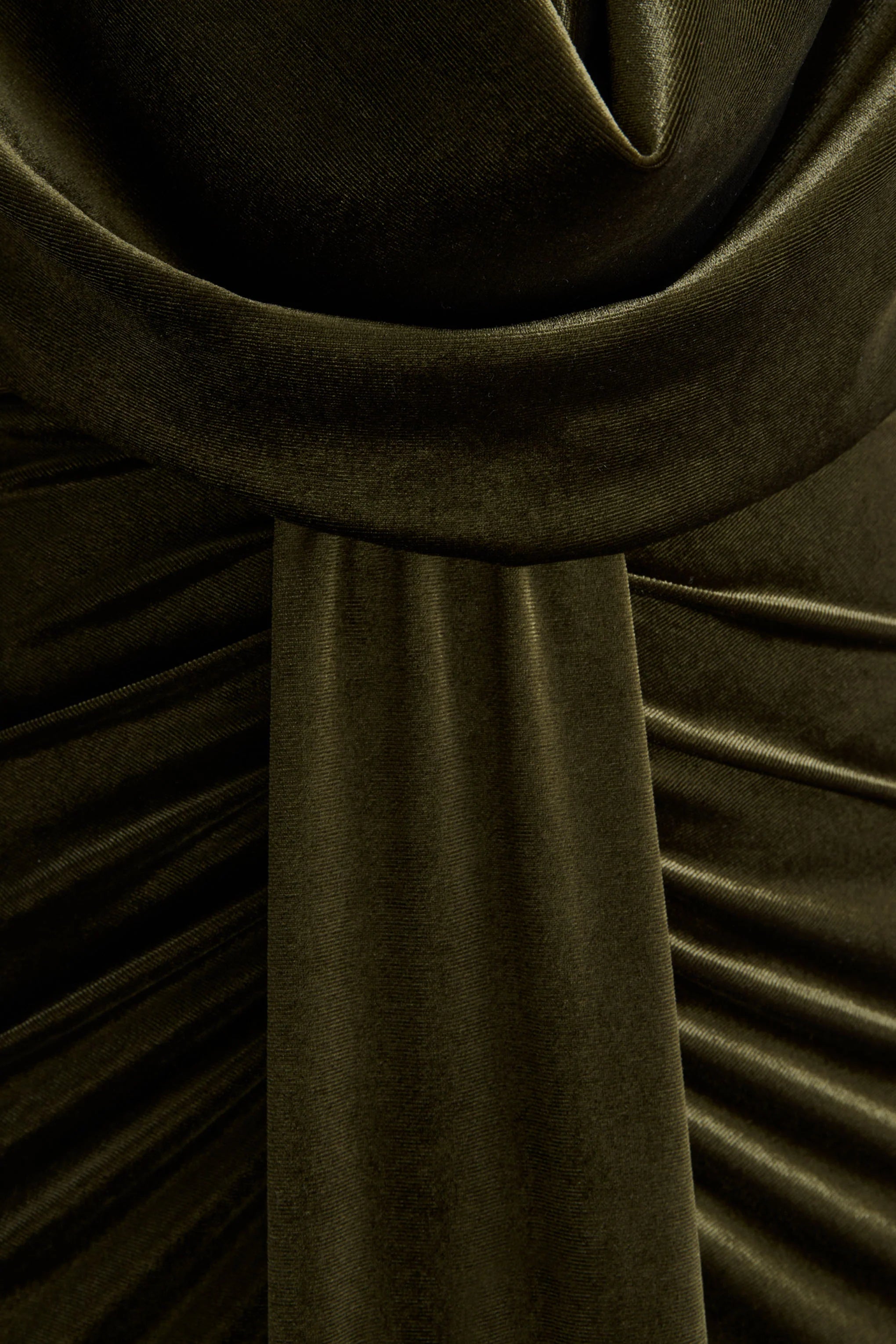 Lavernia Olive Velvet Halter Neck Maxi Dress With Gathered Detailing
