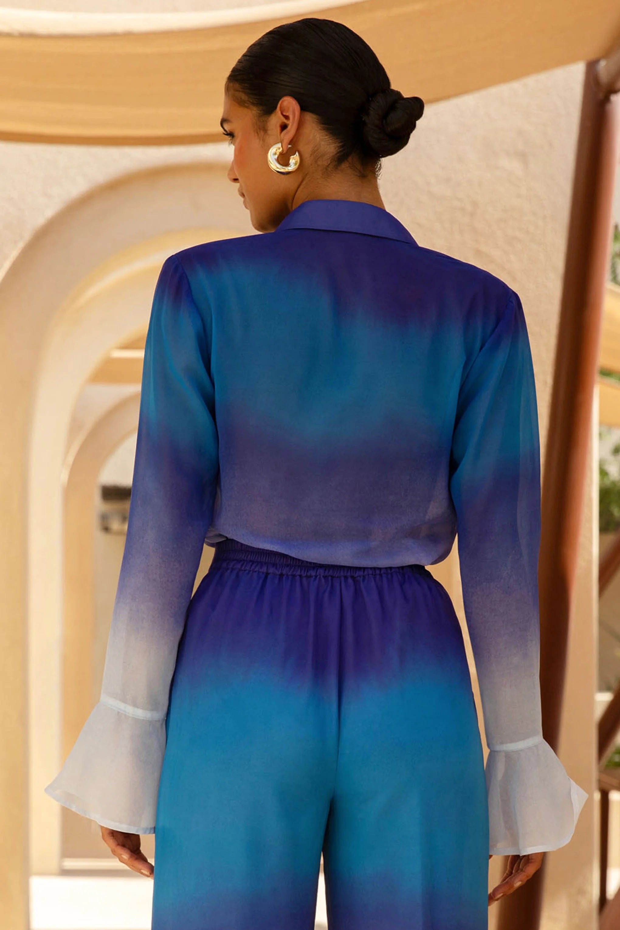Tahiti Blue Ombre Flared Sleeve Shirt