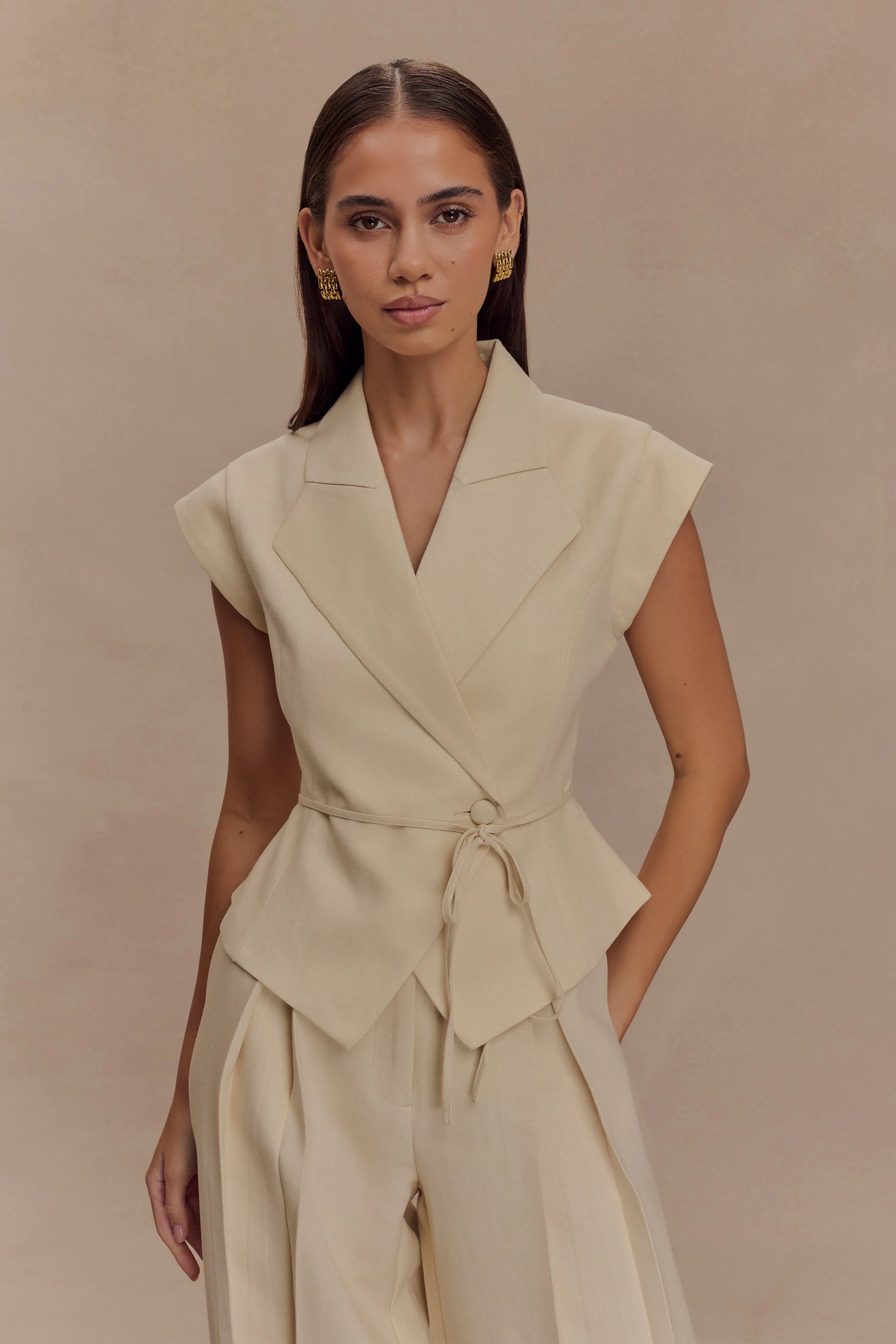 Andina Shortsleeve Linen Top Natural Beige