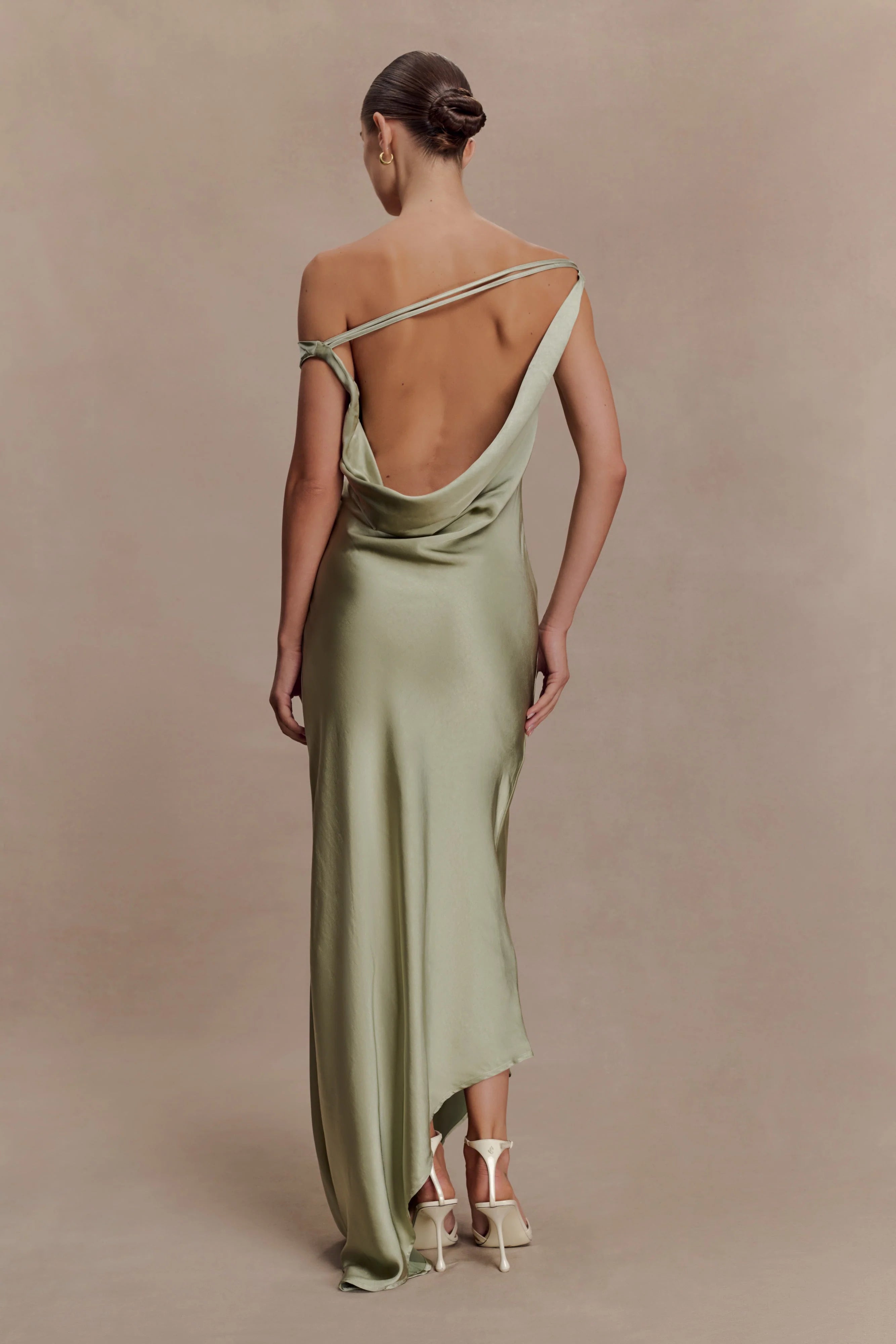 Yvette Slip Maxi Dress With Asymmetrical Hem Sage