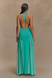 Soleil Knit And Mesh Halter Maxi Dress Lagoon