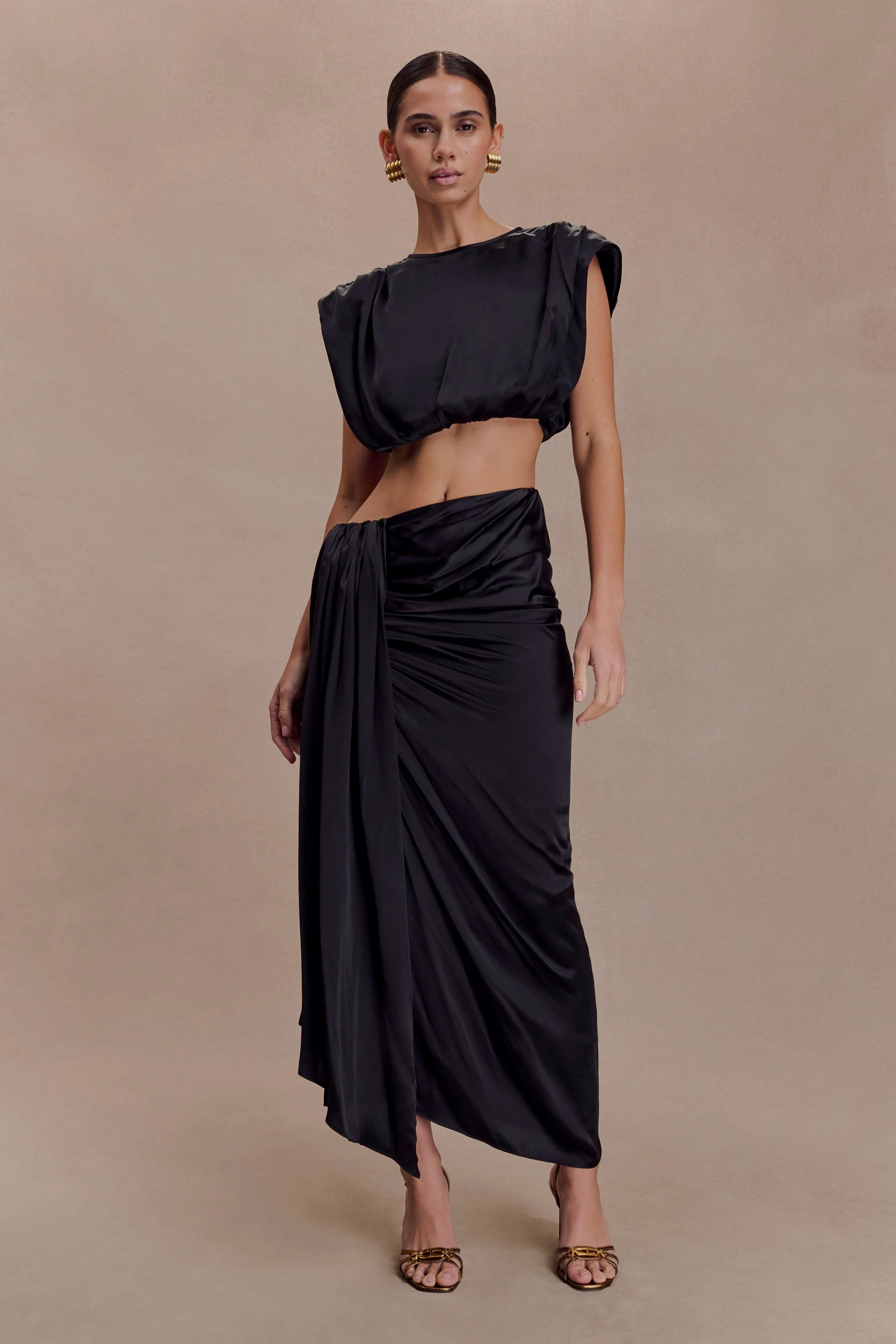 Zendaya Silk Crop Top Black