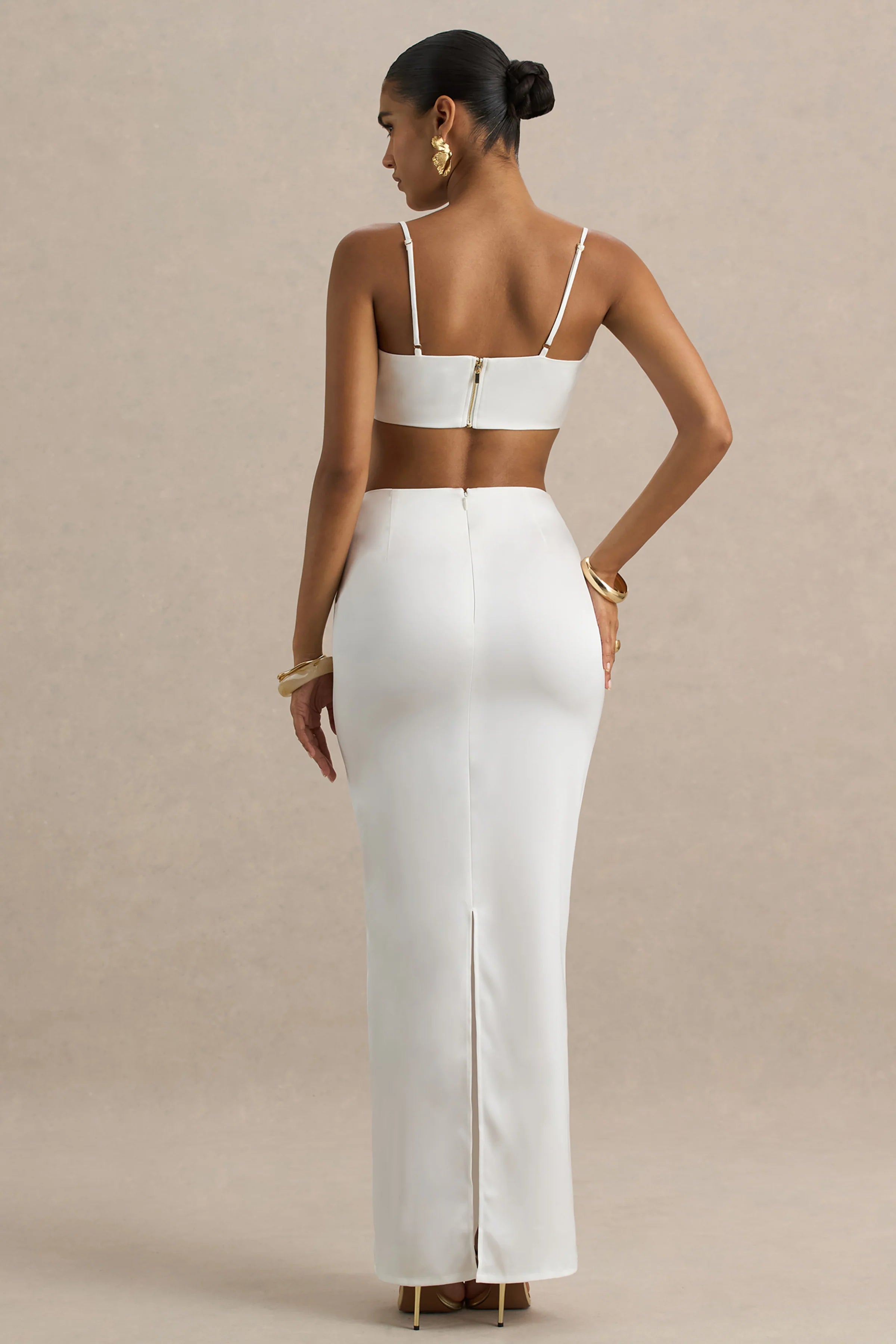 Rosita White Ruched Maxi Skirt