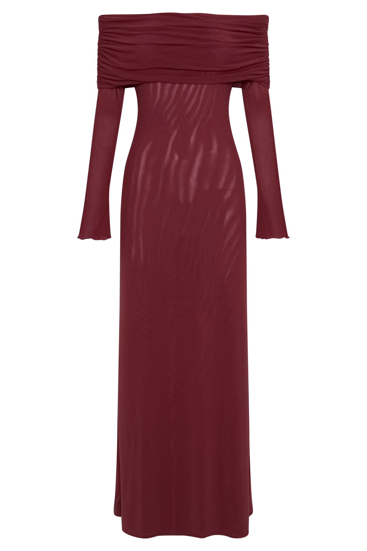 Josie Off Shoulder Mesh Maxi Dress Wine
