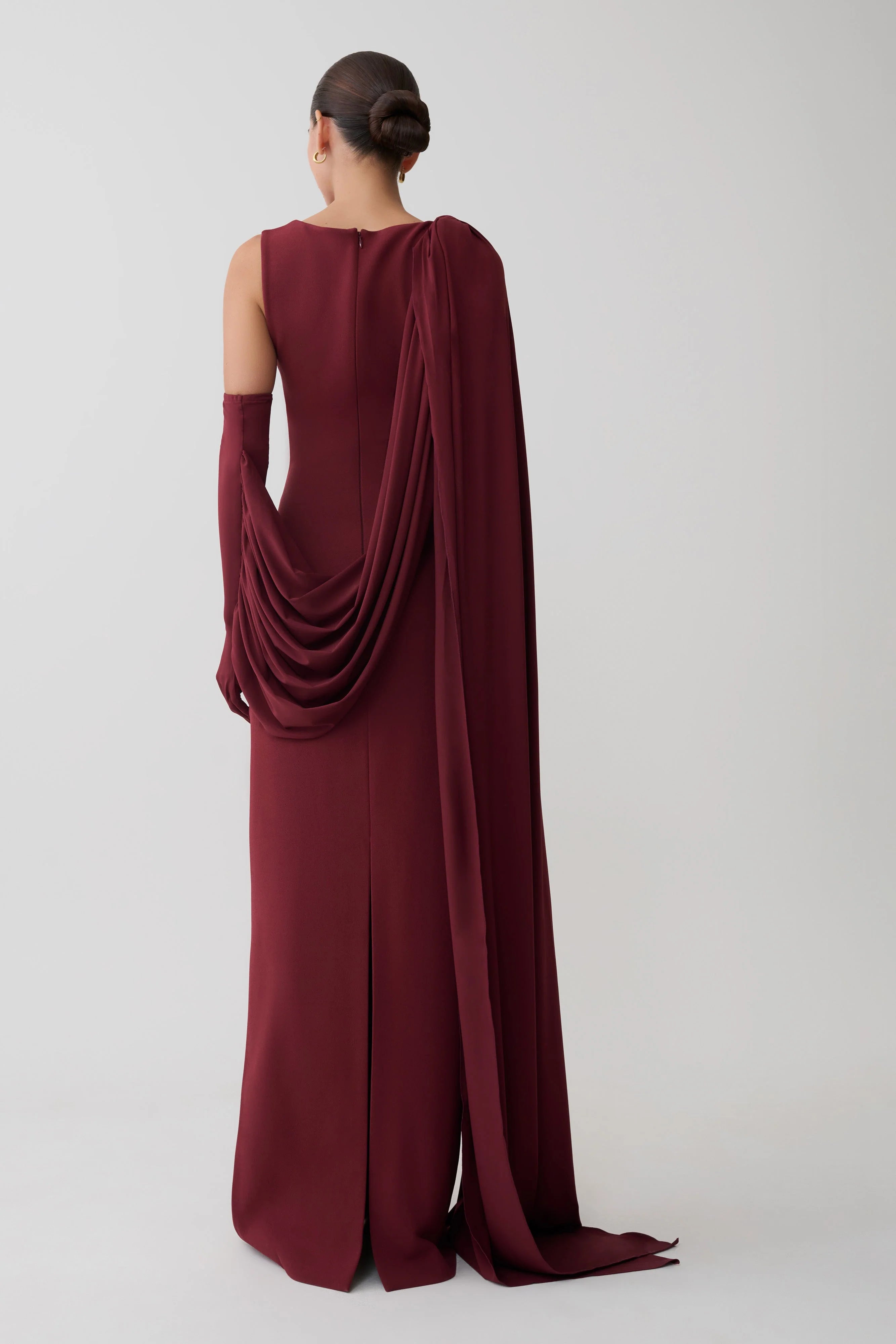 Rhea Detachable Cape Jersey Maxi Dress Wine