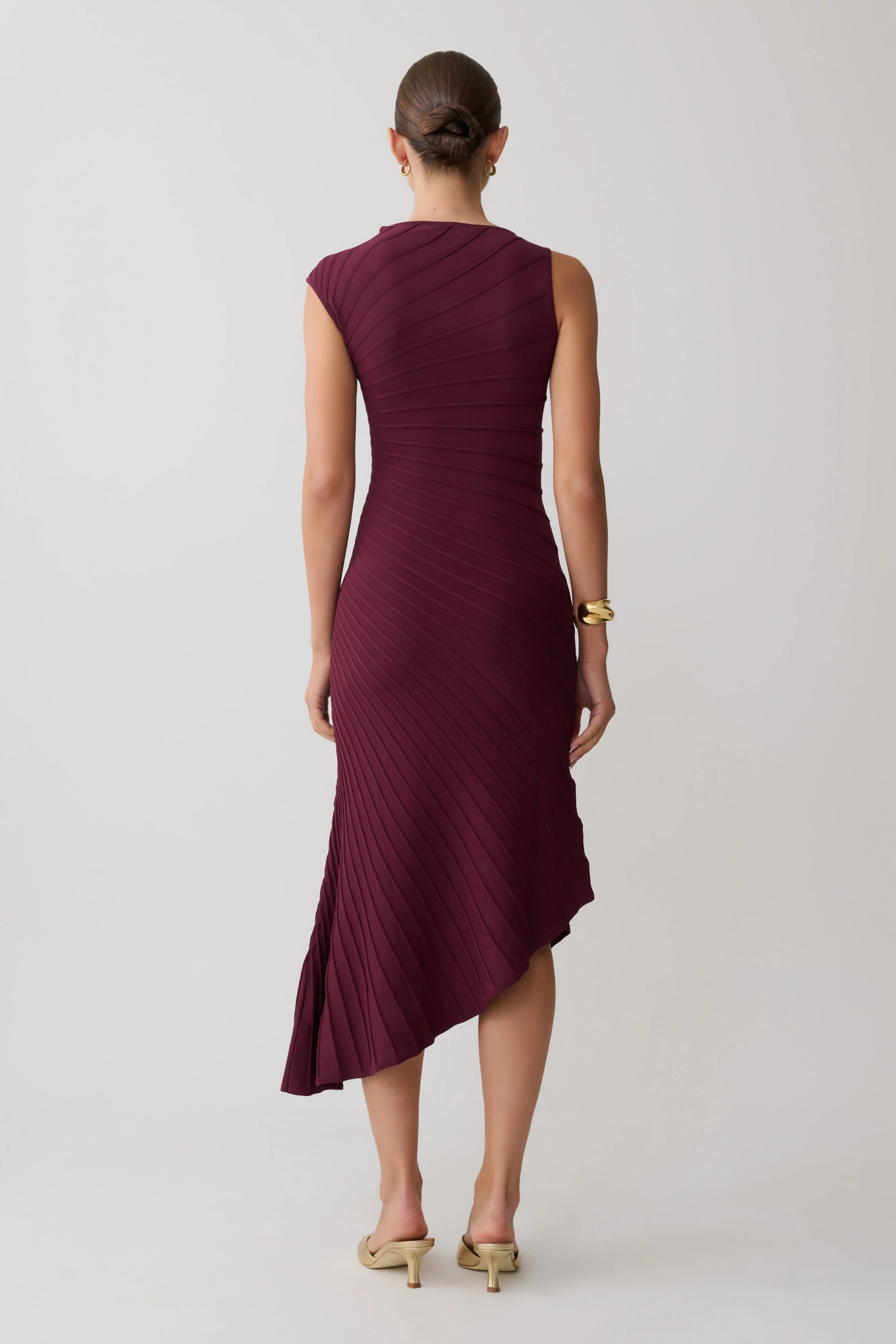 Milasandra Pleated Knit Dress Plum
