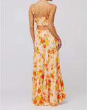Women Floral Maxi Dress Tie Front Cut Out Backless Boho Spaghetti Strap Summer Beach Sundress