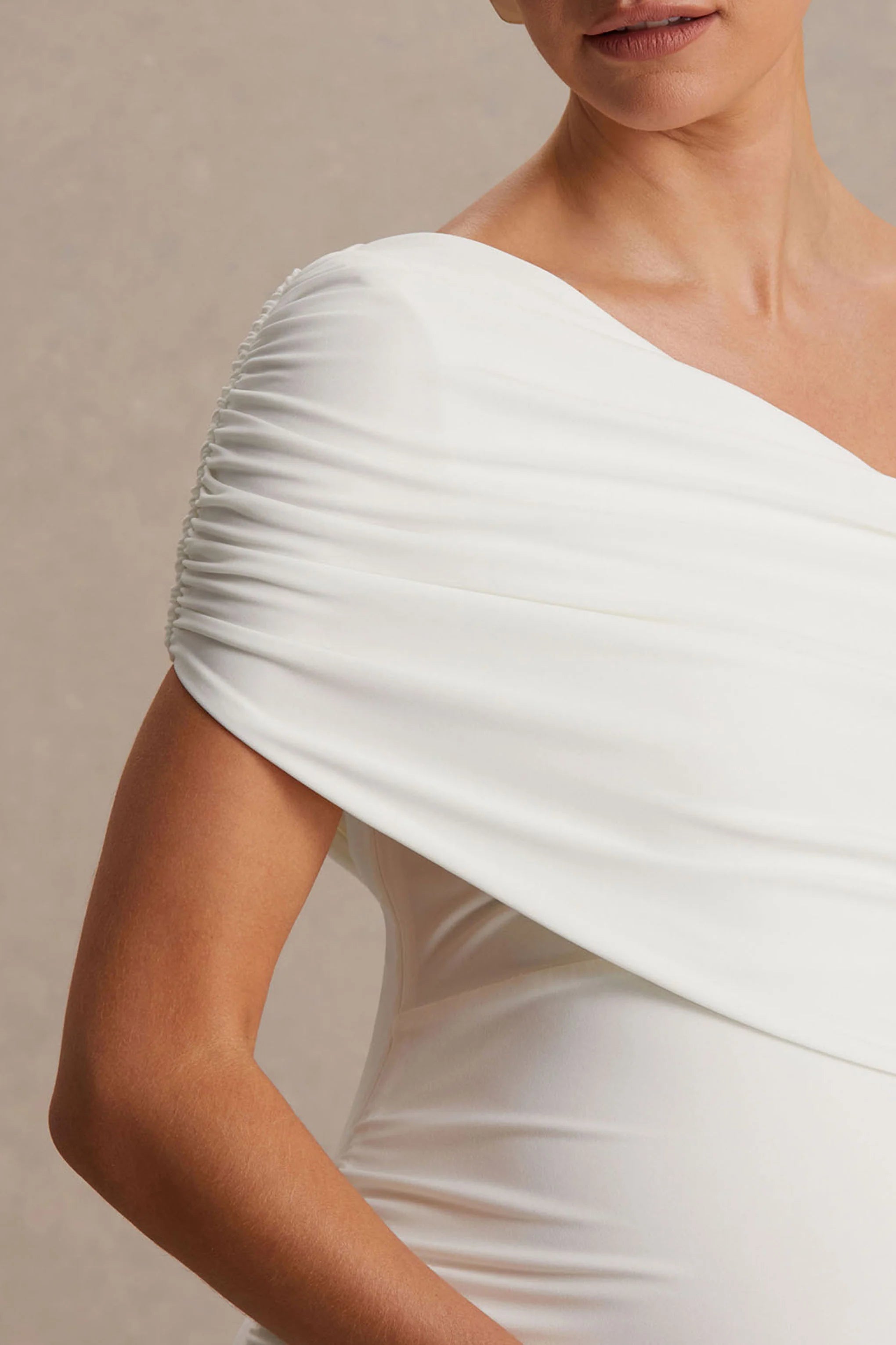 Noah White Asymmetric Neck Maternity Maxi Dress With Drop Waist