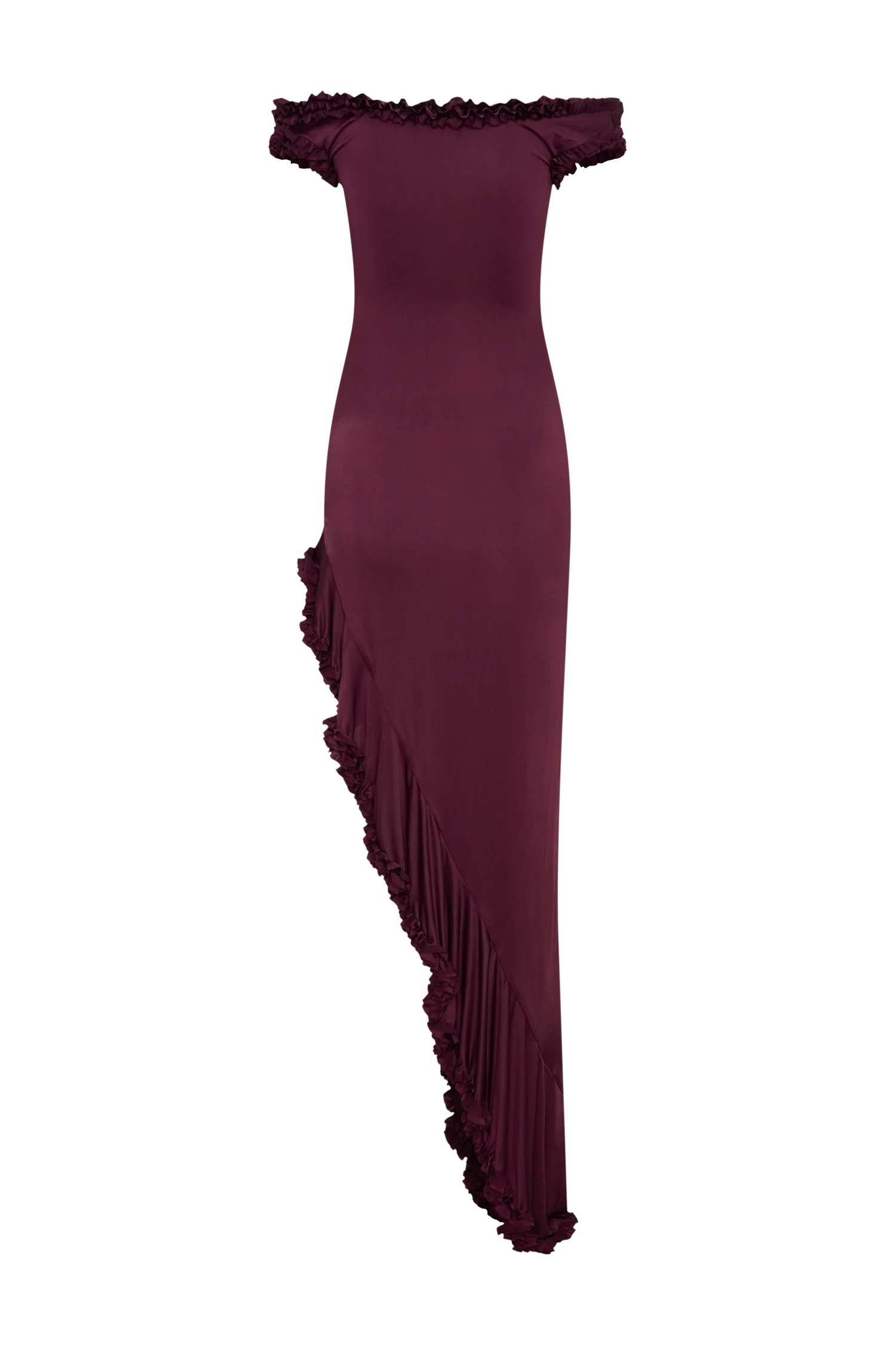 Arielle Off Shoulder Ruffle Midi Dress Plum