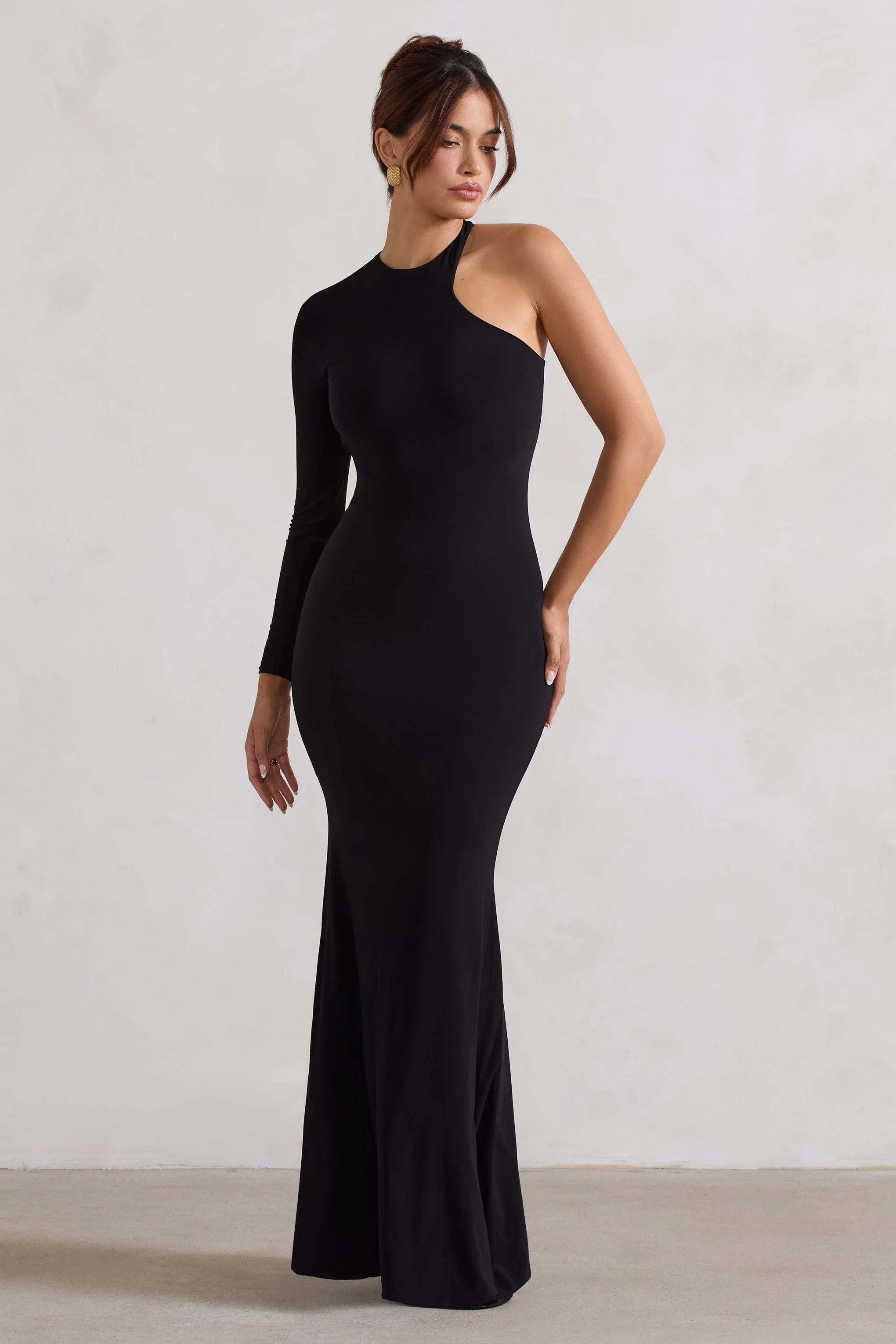 Tyra Black Asymmetric Neck Cut Out Maxi Dress With Open Back Detail