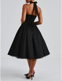 Women Halter Midi Dress Corset Back Layered Tulle Skirt A Line Formal Dresses Wedding Guest Bridal Shower