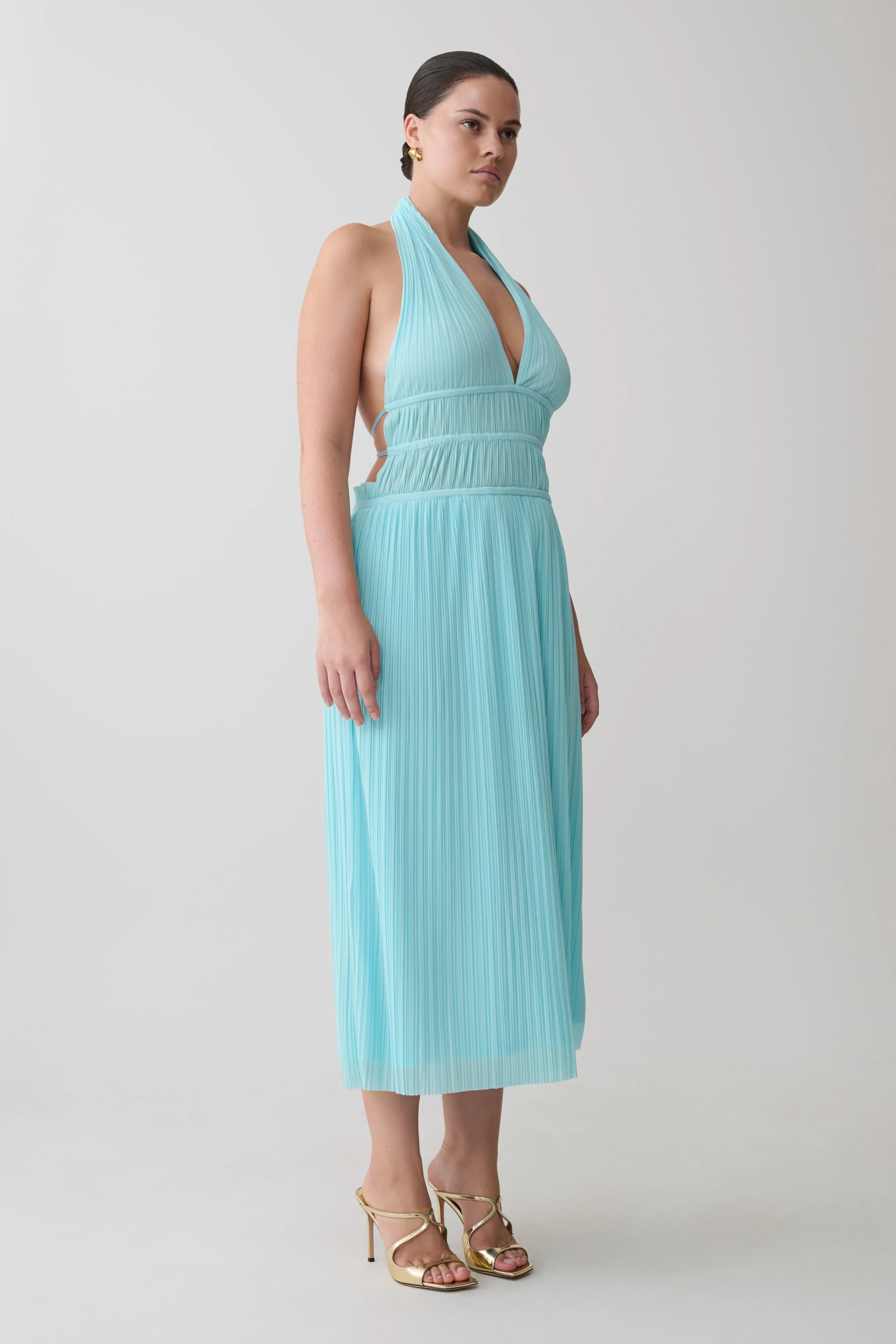 Thien Cowl Halter Midi Dress Blue