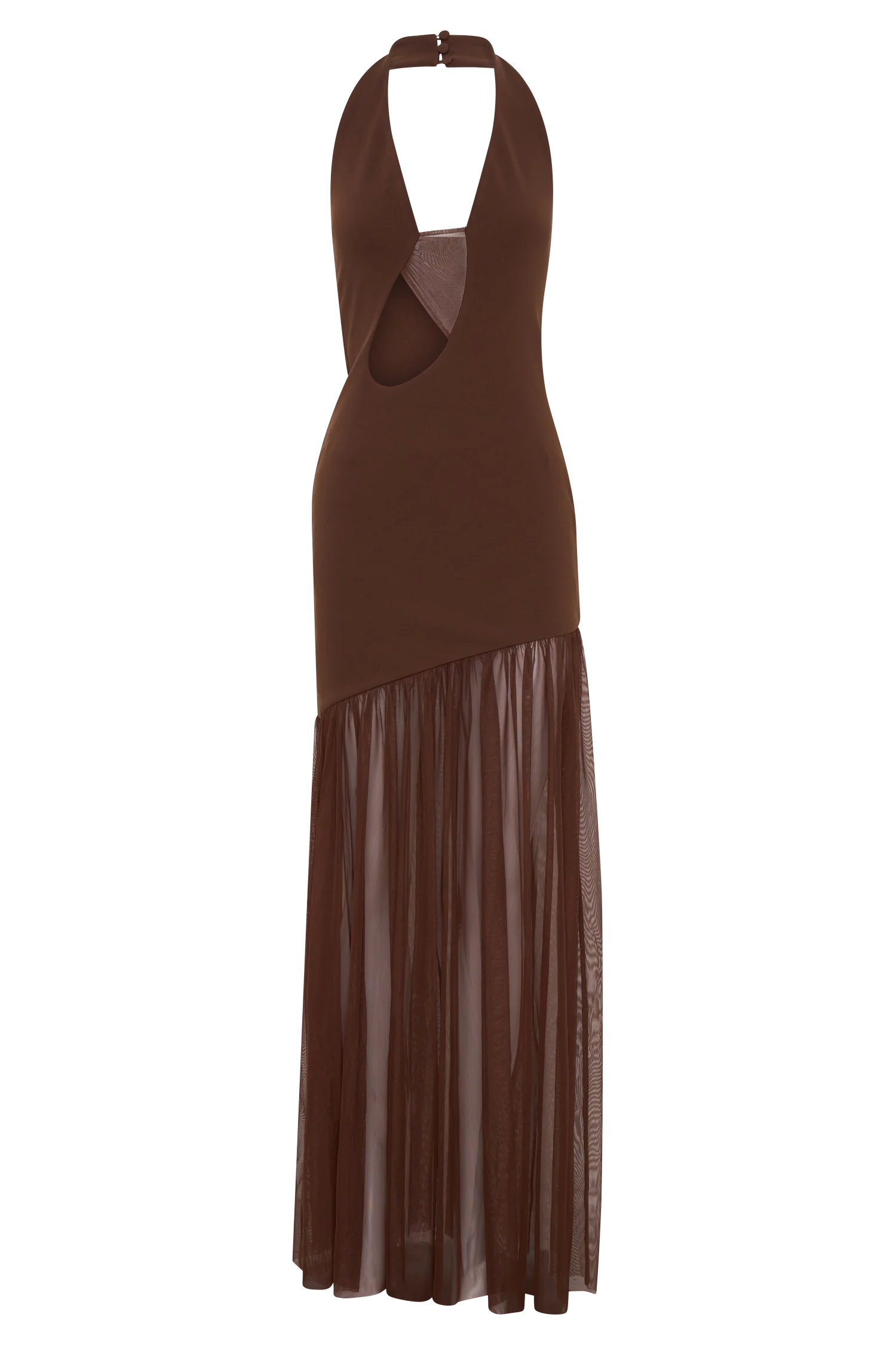 Aubree Crepe And Mesh Maxi Dress Chocolate Mocha