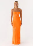 Sassafras Beaded Flower Strapless Maxi Dress Orange