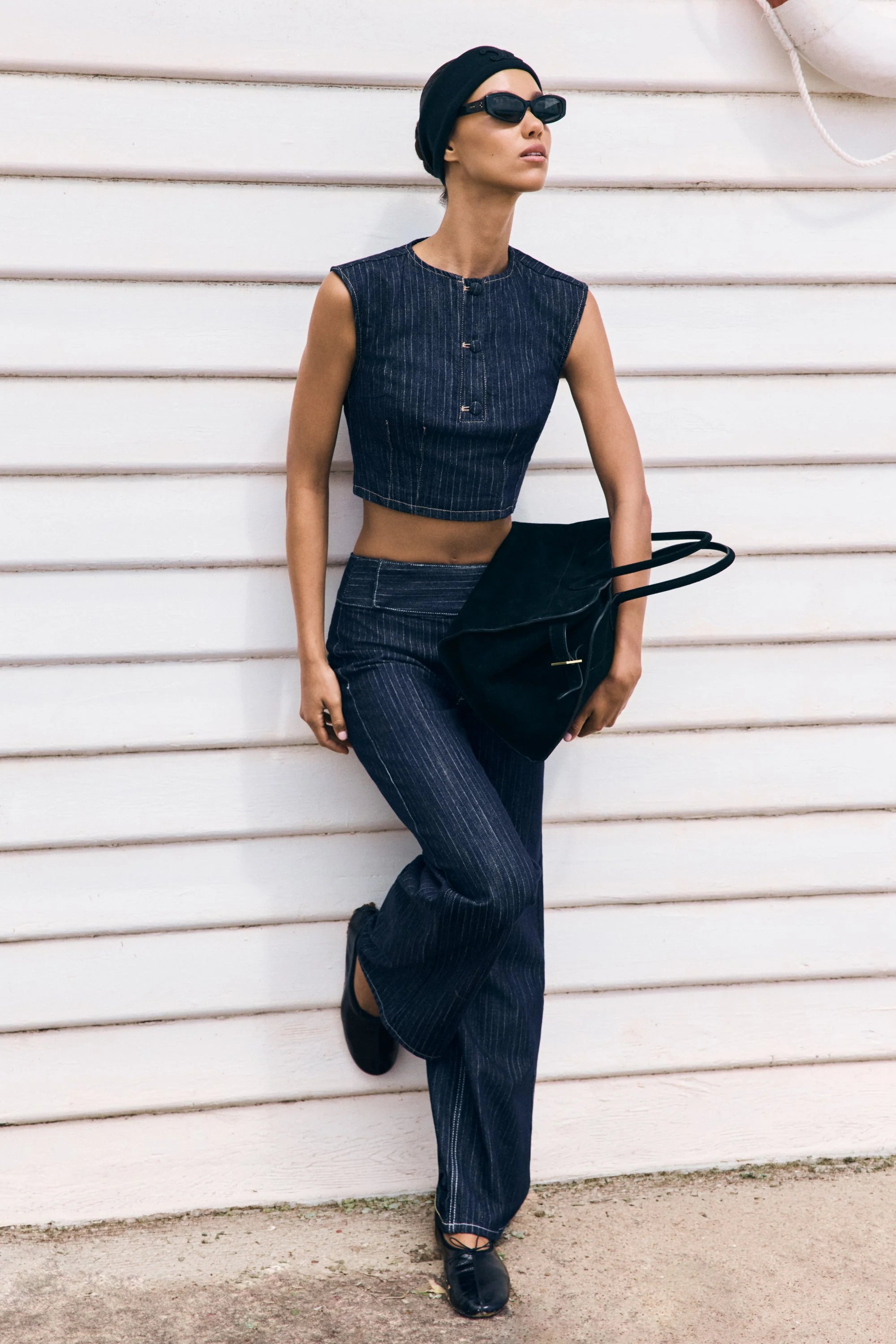 Loraine Sleeveless Denim Top Indigo Pinstripe