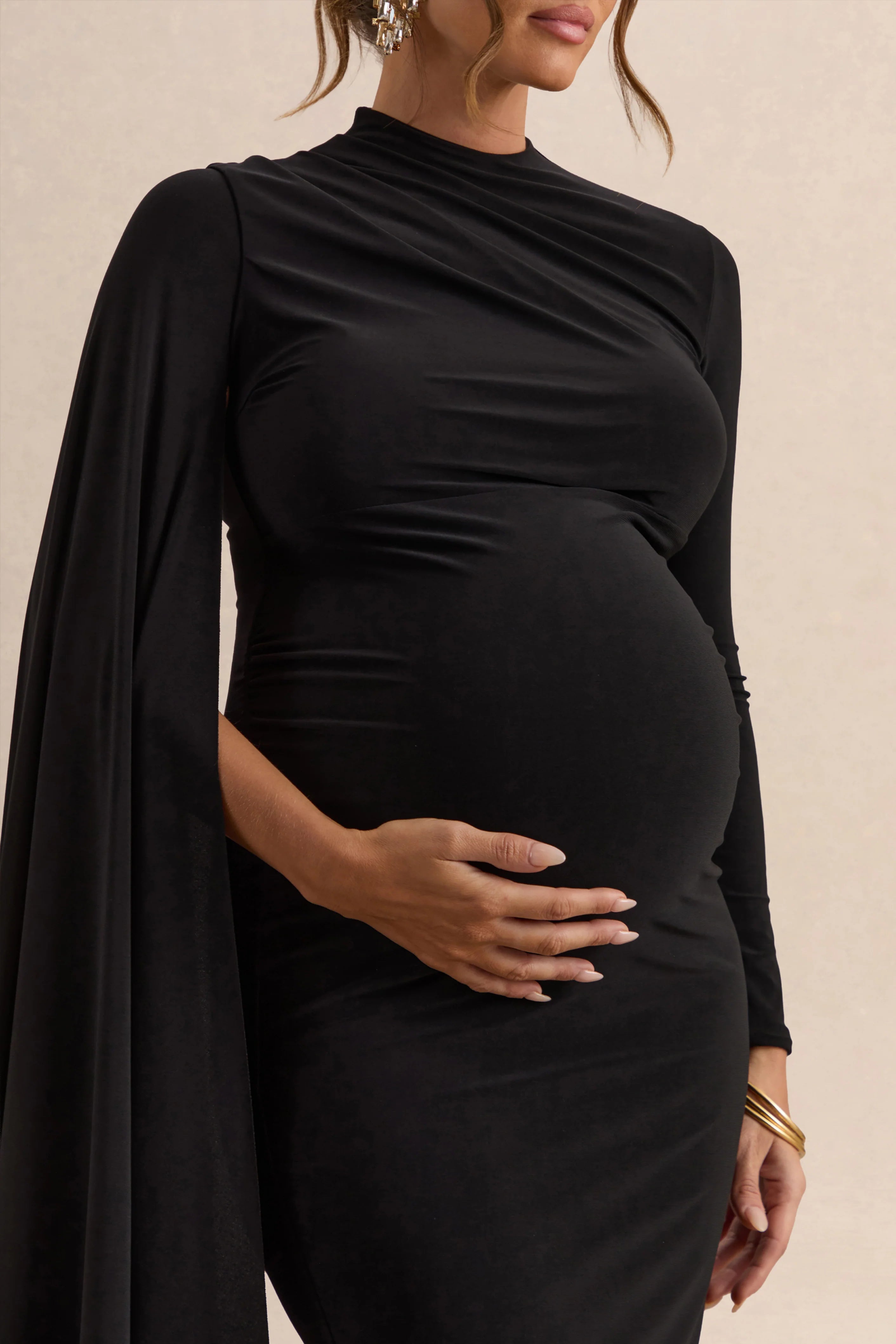 Lavinia Black High Neck Maternity Maxi Dress With Cape Sleeve