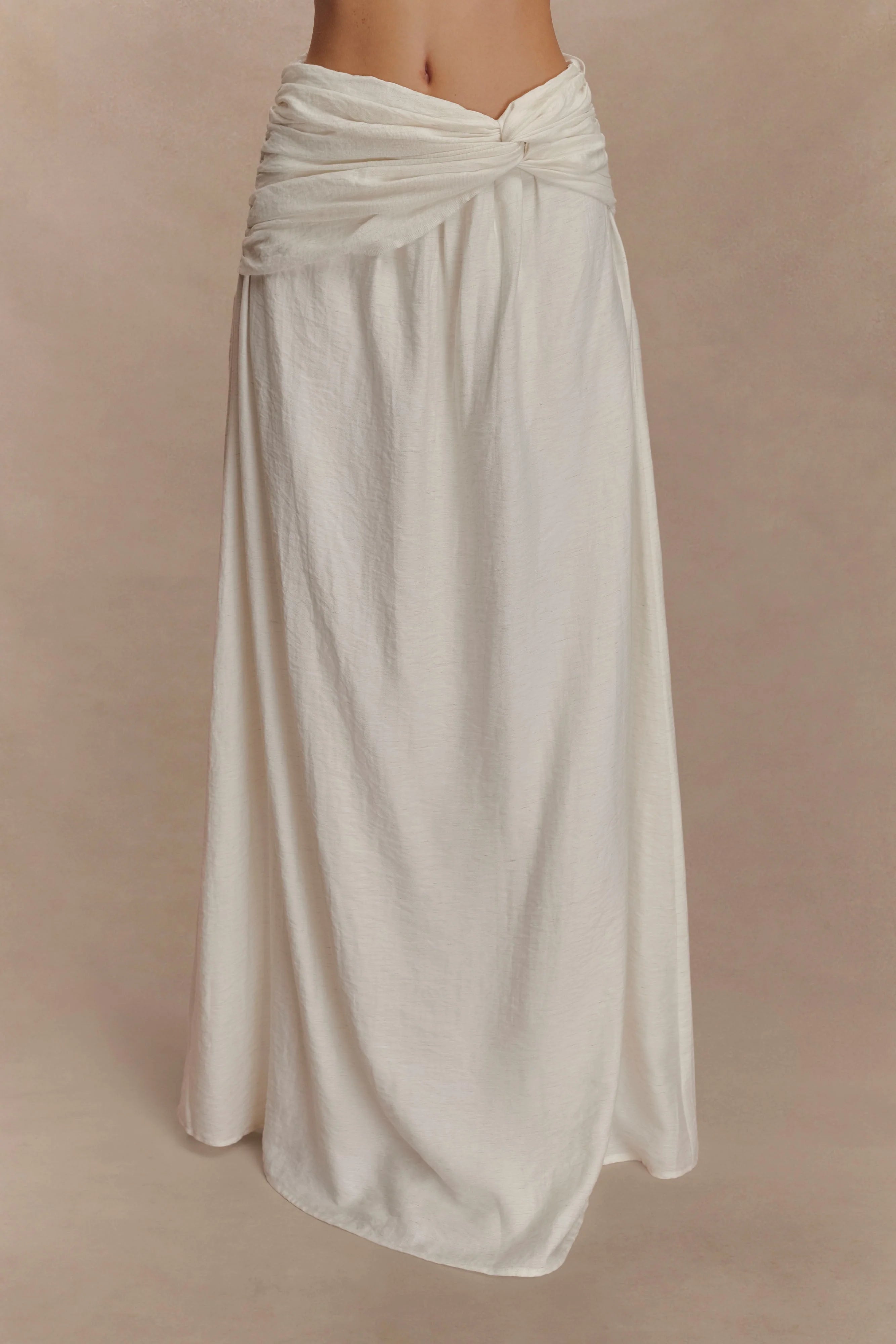 Scottie Gathered Linen Knot Maxi Skirt Oat Marle