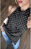 Women Polka Dot Satin Halter Top Backless Side Slit Tank Tops Going Out Clubwear