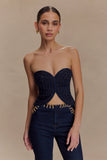 Tully Strapless Topstitch Denim Top Indigo Blue