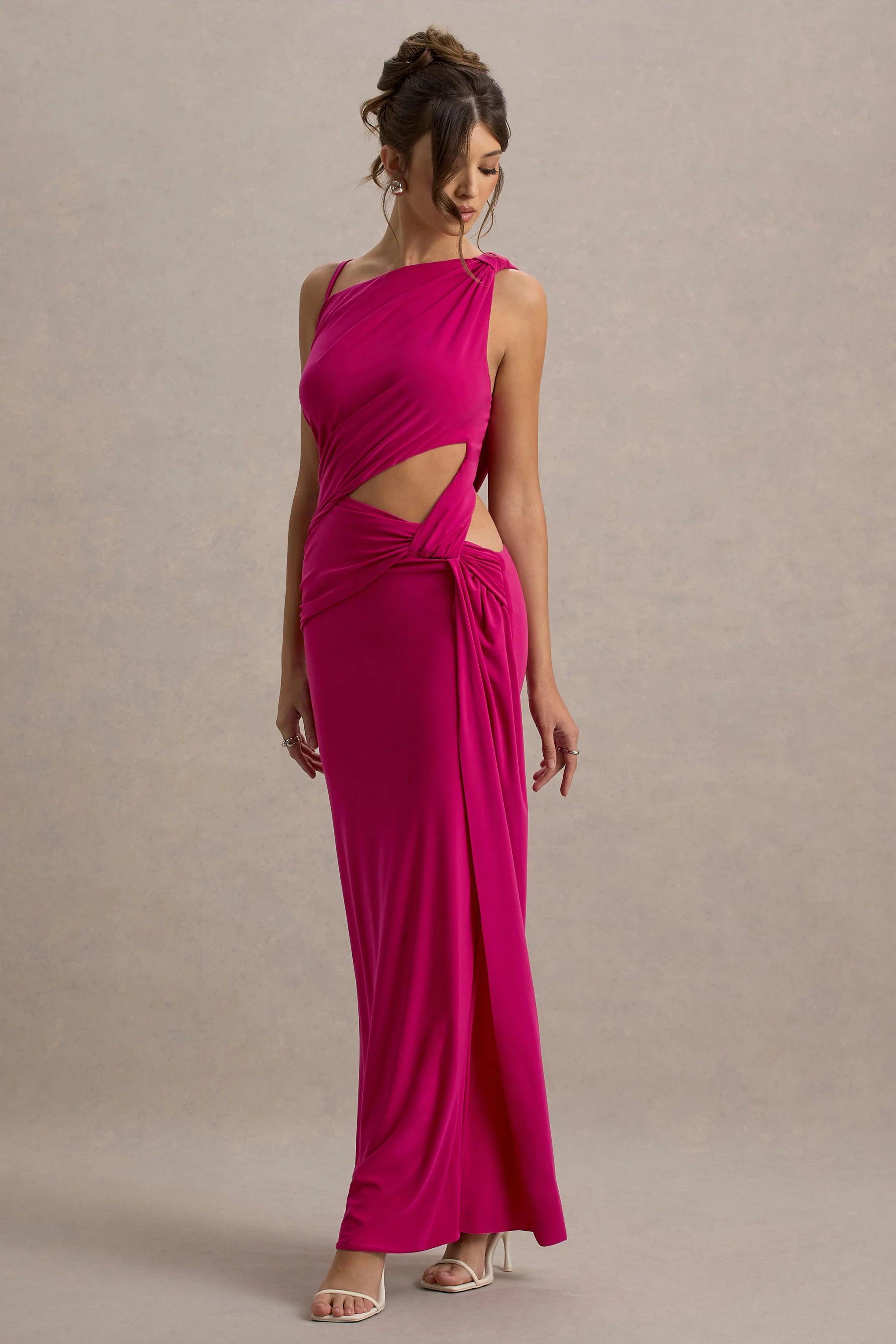 Storm Hot Pink Asymmetric Maxi Dress With Cut Out Details