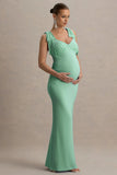 Sheen Light Green Sweetheart Bow Strap Maternity Maxi Dress