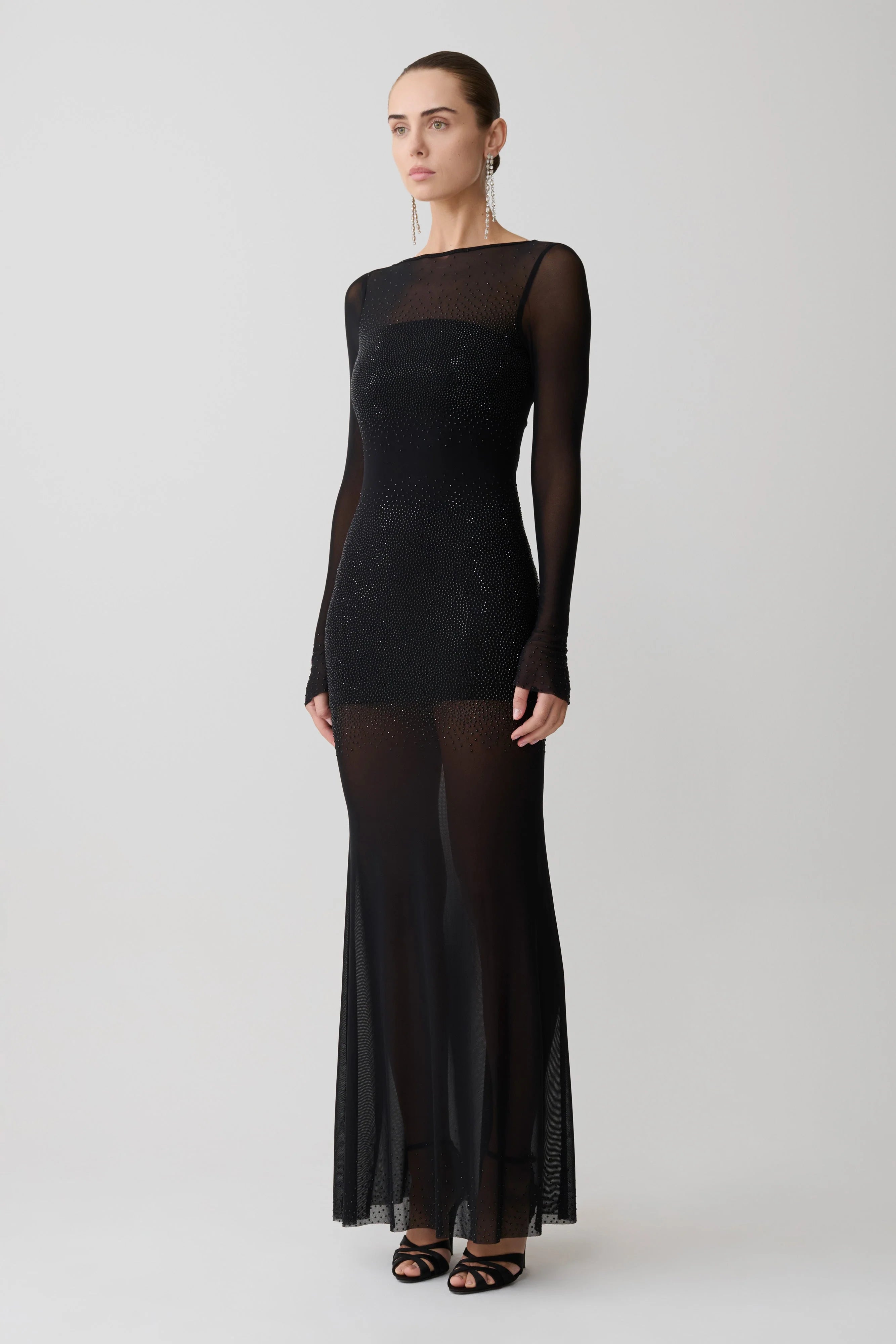 Lior Mesh Maxi Dress With Hotfix Black