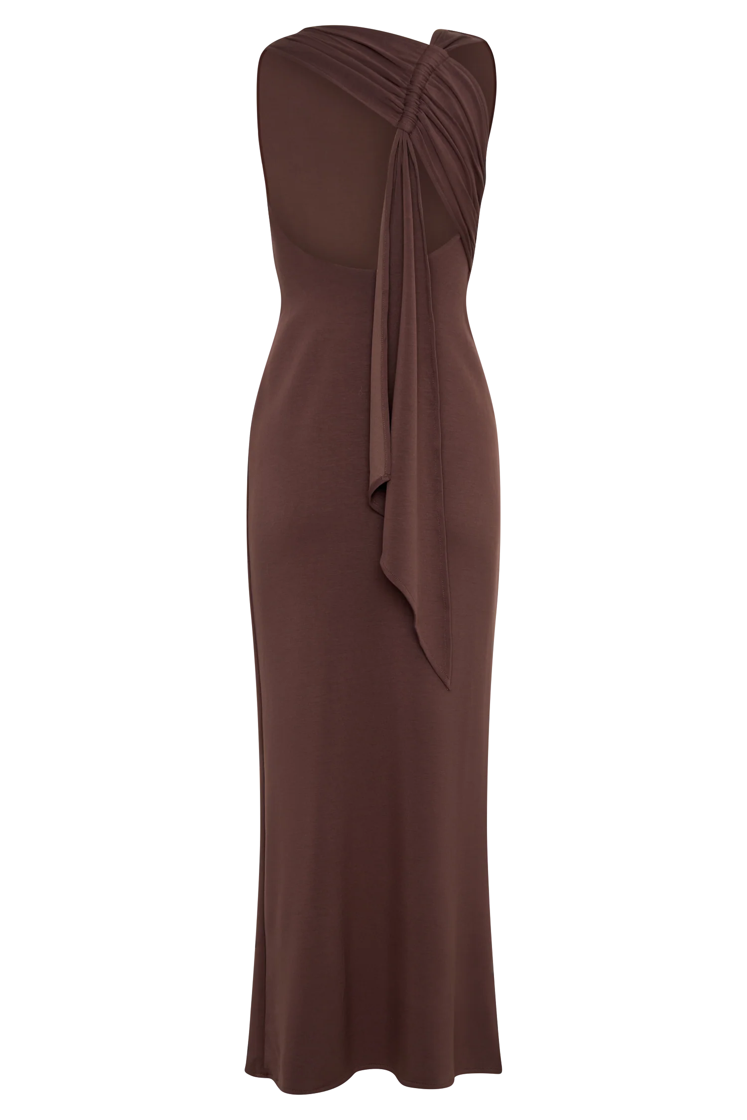 Catelyn Asymmetrical Scuba Jersey Midi Dress Cacao Brown