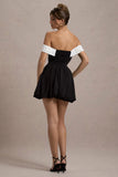 Minimoiselle Black White Bow Bardot Mini Dress With Puff Ball Skirt