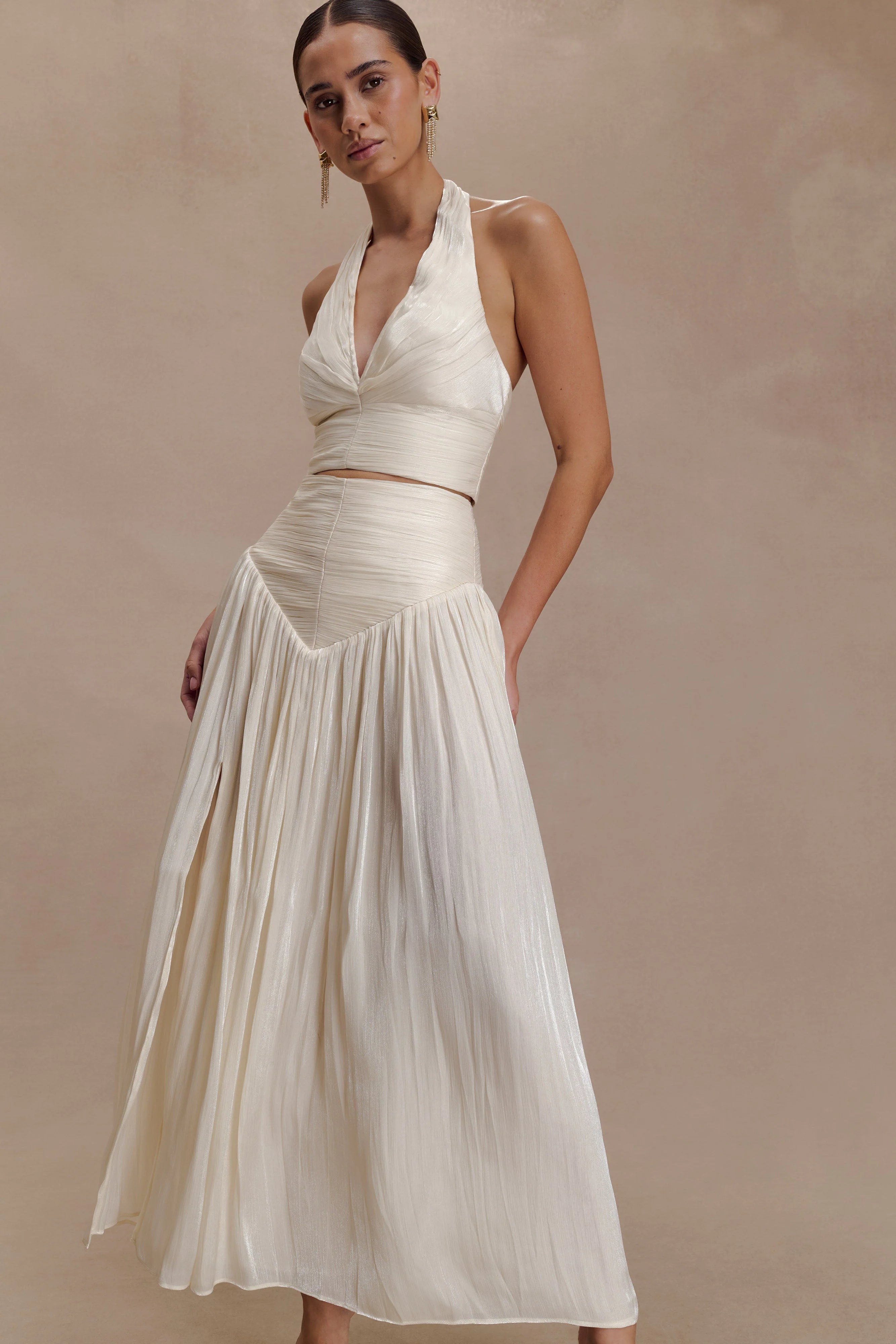Makena Gathered Midi Skirt Opal White